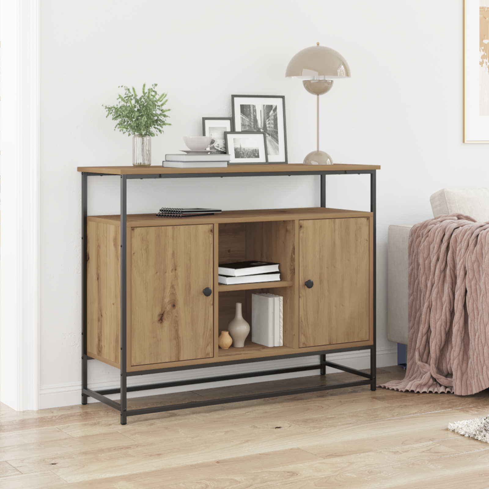 Sideboard Artisan Oak 100x35x80 cm Engineered Wood and Steel