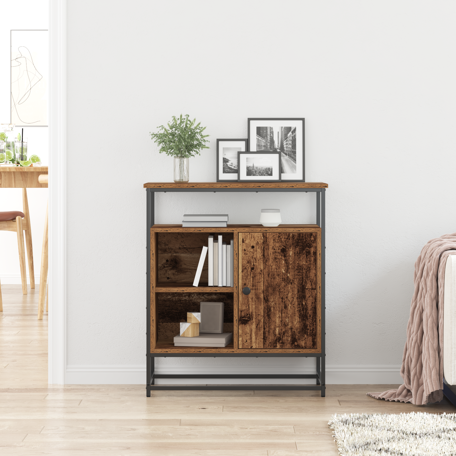 Sideboard Old Wood 69x35x80 cm Engineered Wood and Steel - Image 4