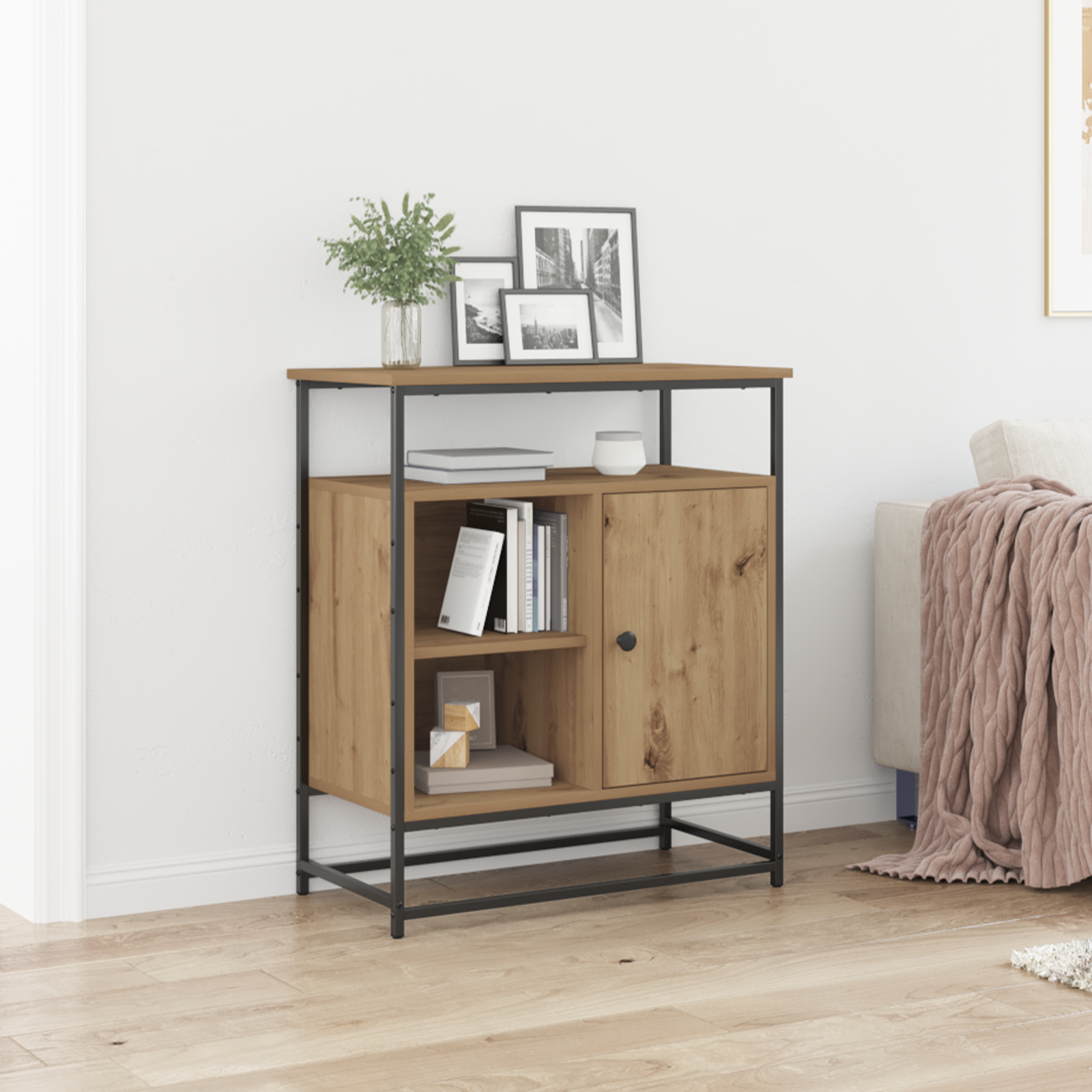 Thumbnail - vidaXL Sideboard Artisan Eiche 69x35x80 cm Holzwerkstoff und Stahl