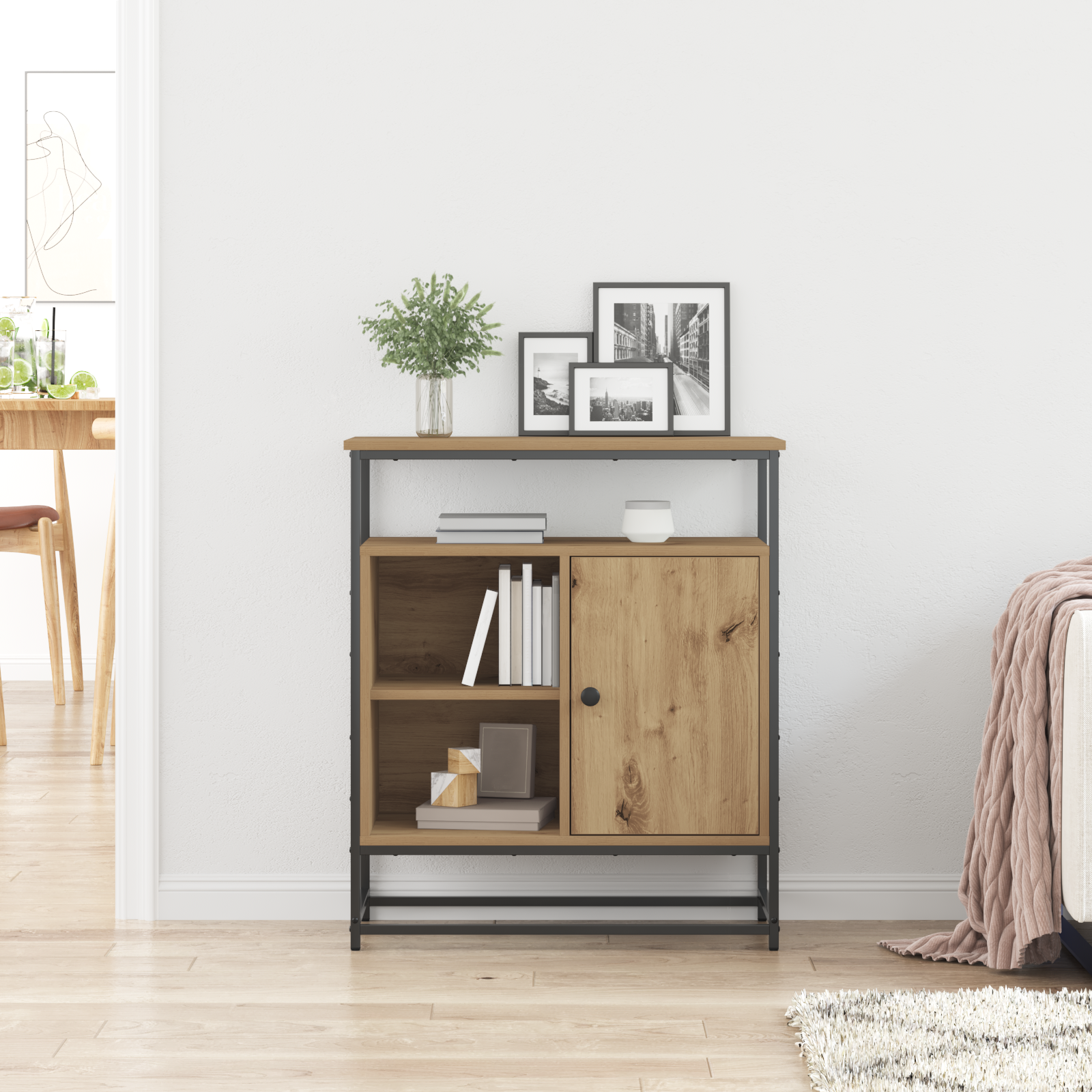 Sideboard Artisan Oak 69x35x80 cm Engineered Wood and Steel - Image 4