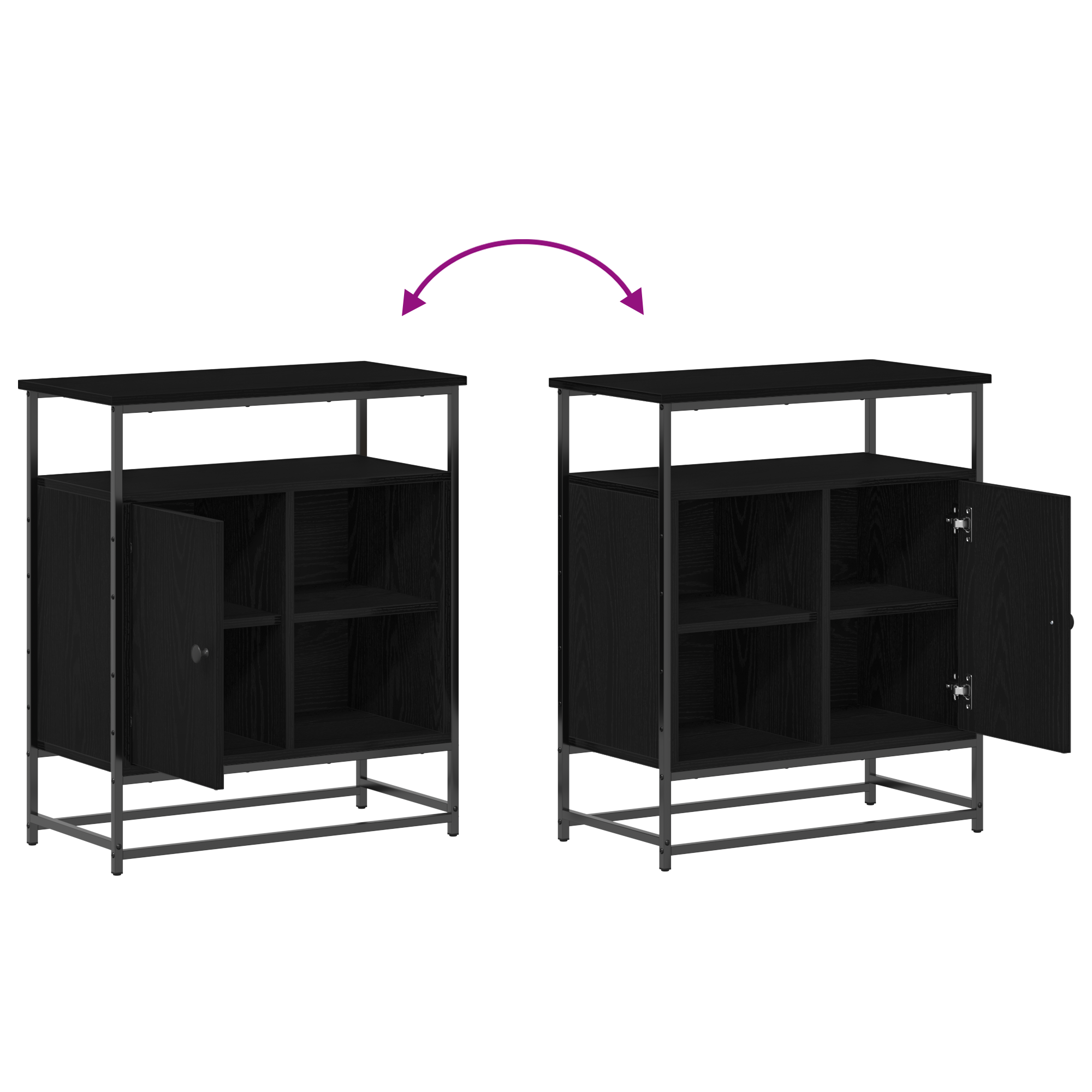 Sideboard Black Oak 69x35x80 cm Engineered Wood and Steel - Image 11