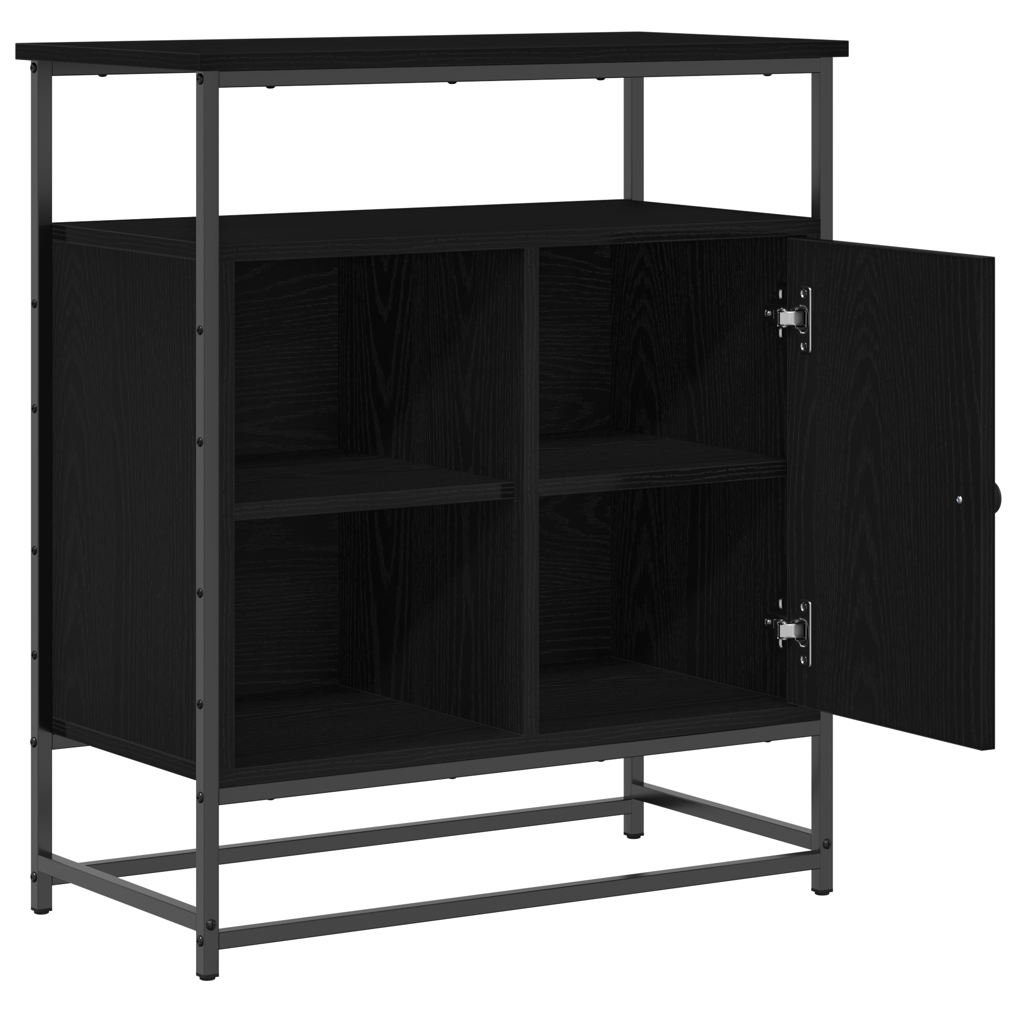 Sideboard Black Oak 69x35x80 cm Engineered Wood and Steel - Image 5