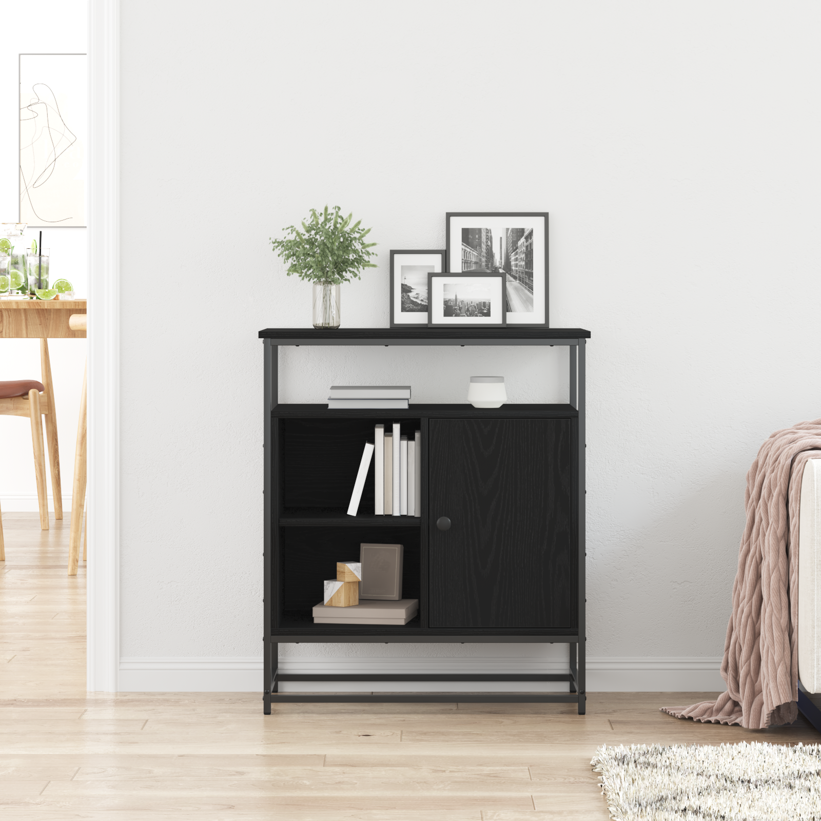 Sideboard Black Oak 69x35x80 cm Engineered Wood and Steel - Image 4