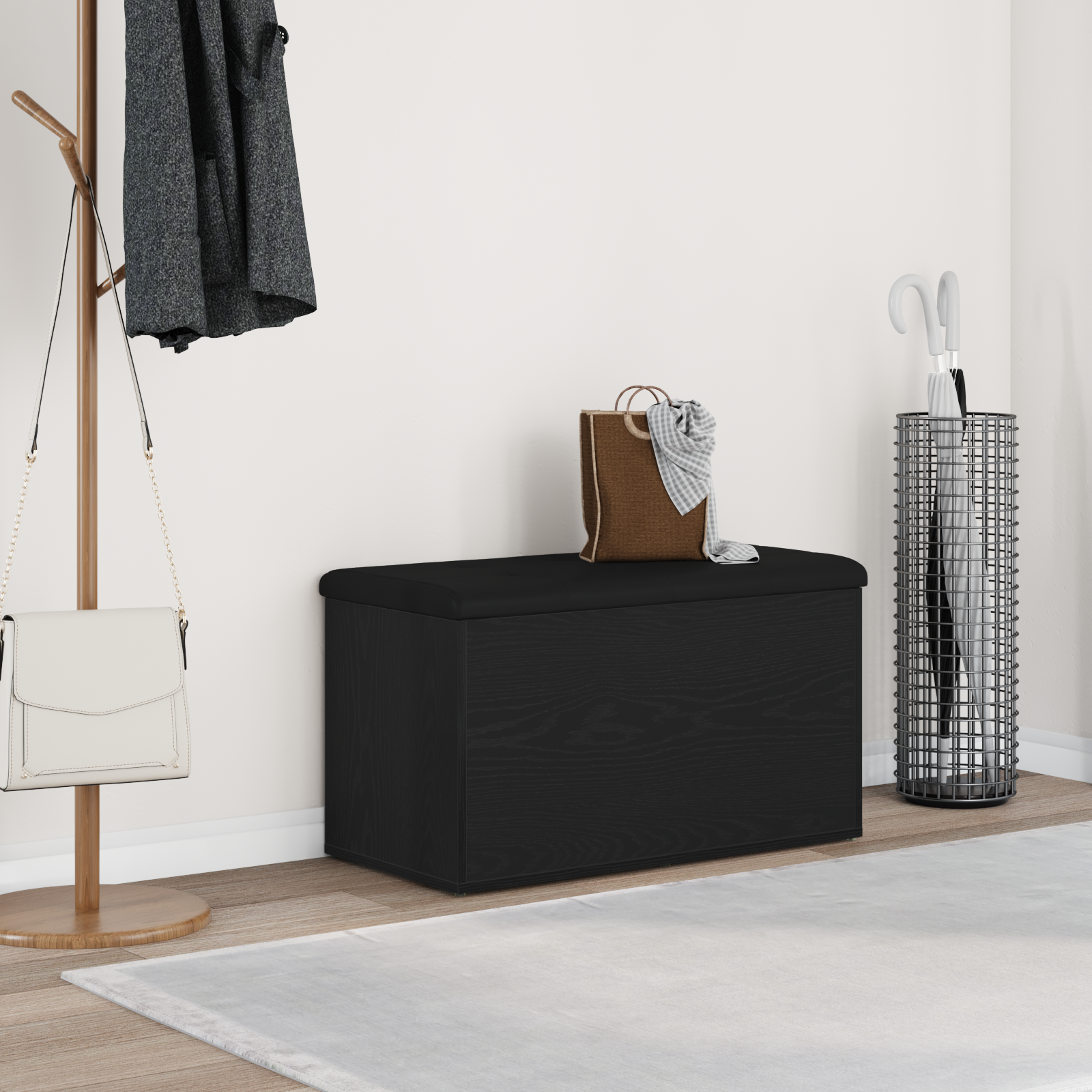 Storage Bench Black Oak 80x40x45 cm Engineered Wood