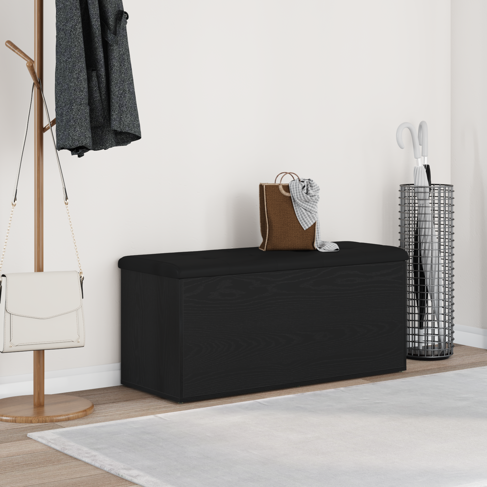 Storage Bench Black Oak 100x40x45 cm Engineered Wood