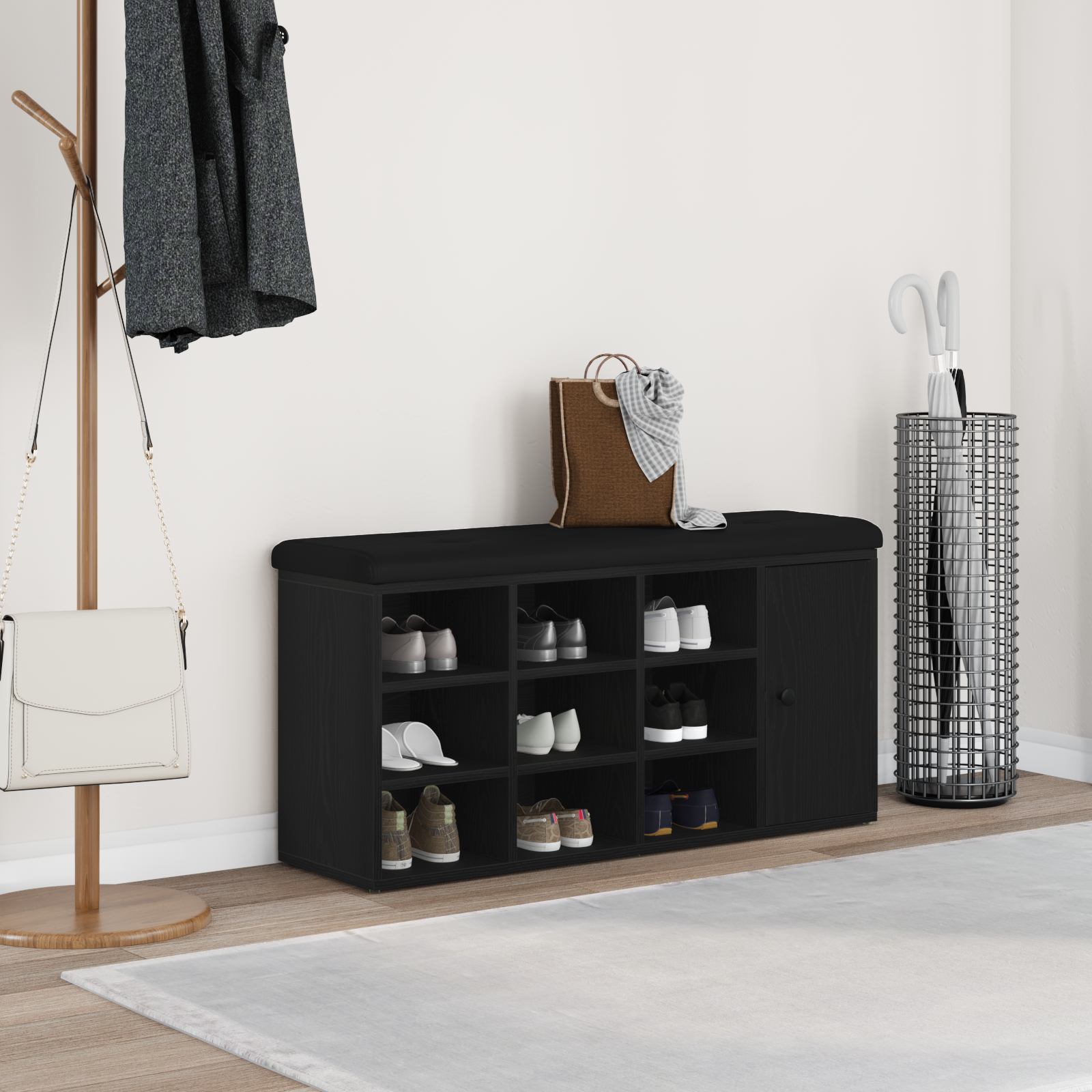 Storage Bench Black Oak 100x30x48 cm Engineered Wood