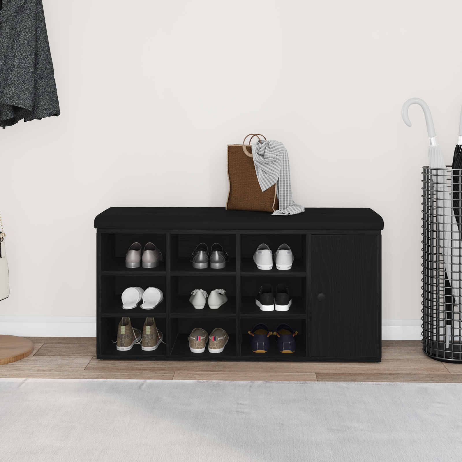 Storage Bench Black Oak 100x30x48 cm Engineered Wood - Image 4