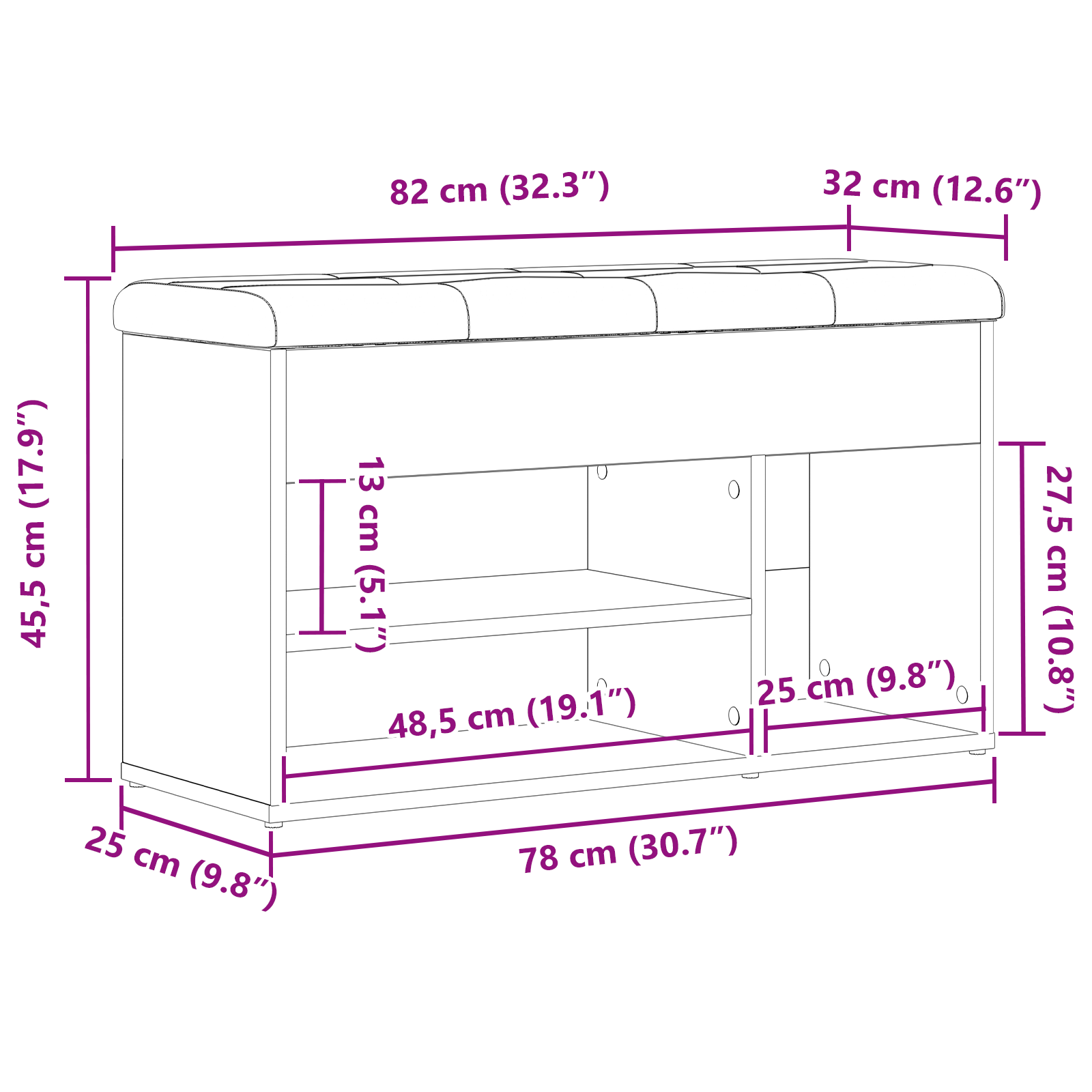 Saugojimo suolas Juodasis 80x30x45 cm Inžinerinė mediena - Image 11