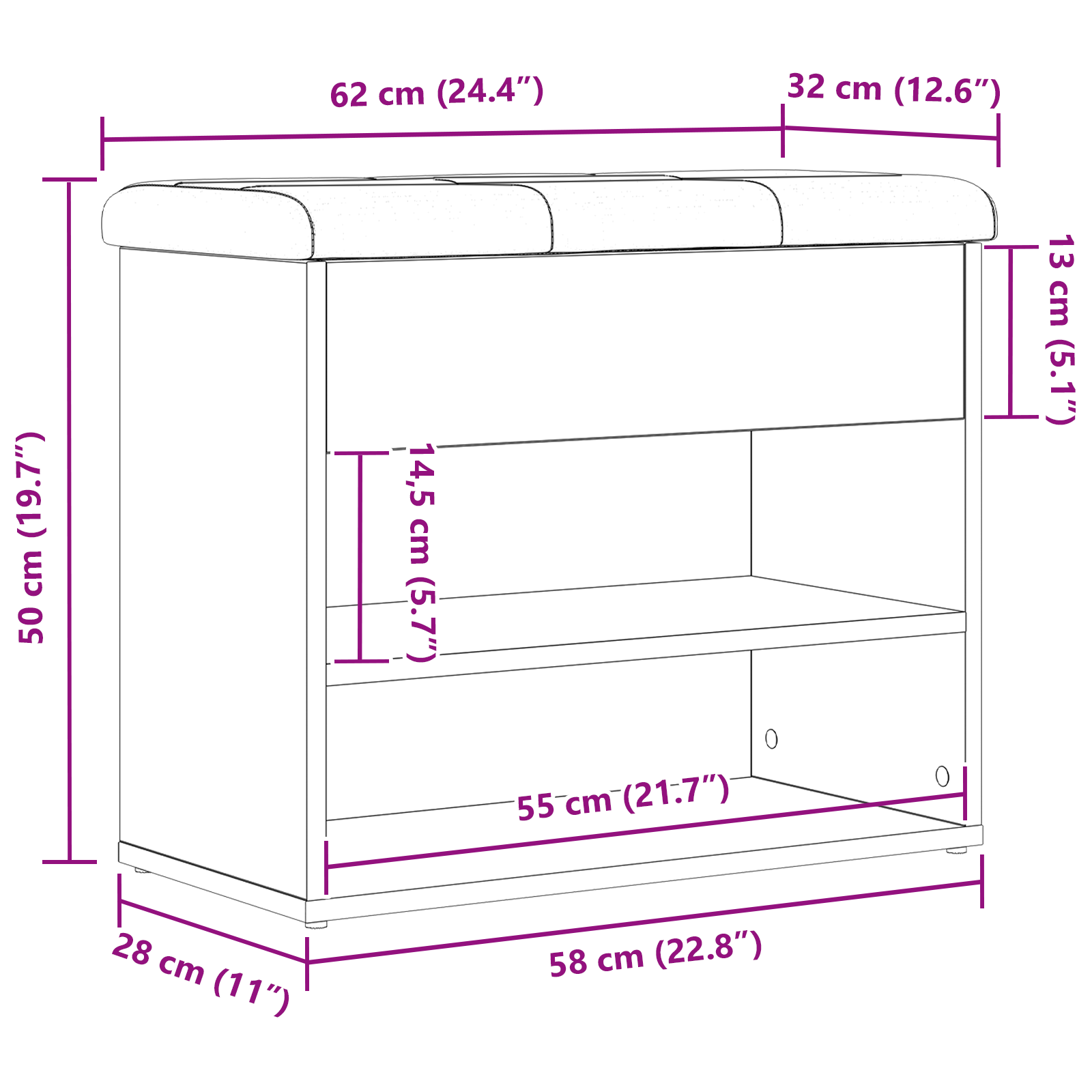 Storage Bench Black Oak 60x30x48 cm Engineered Wood - Image 10