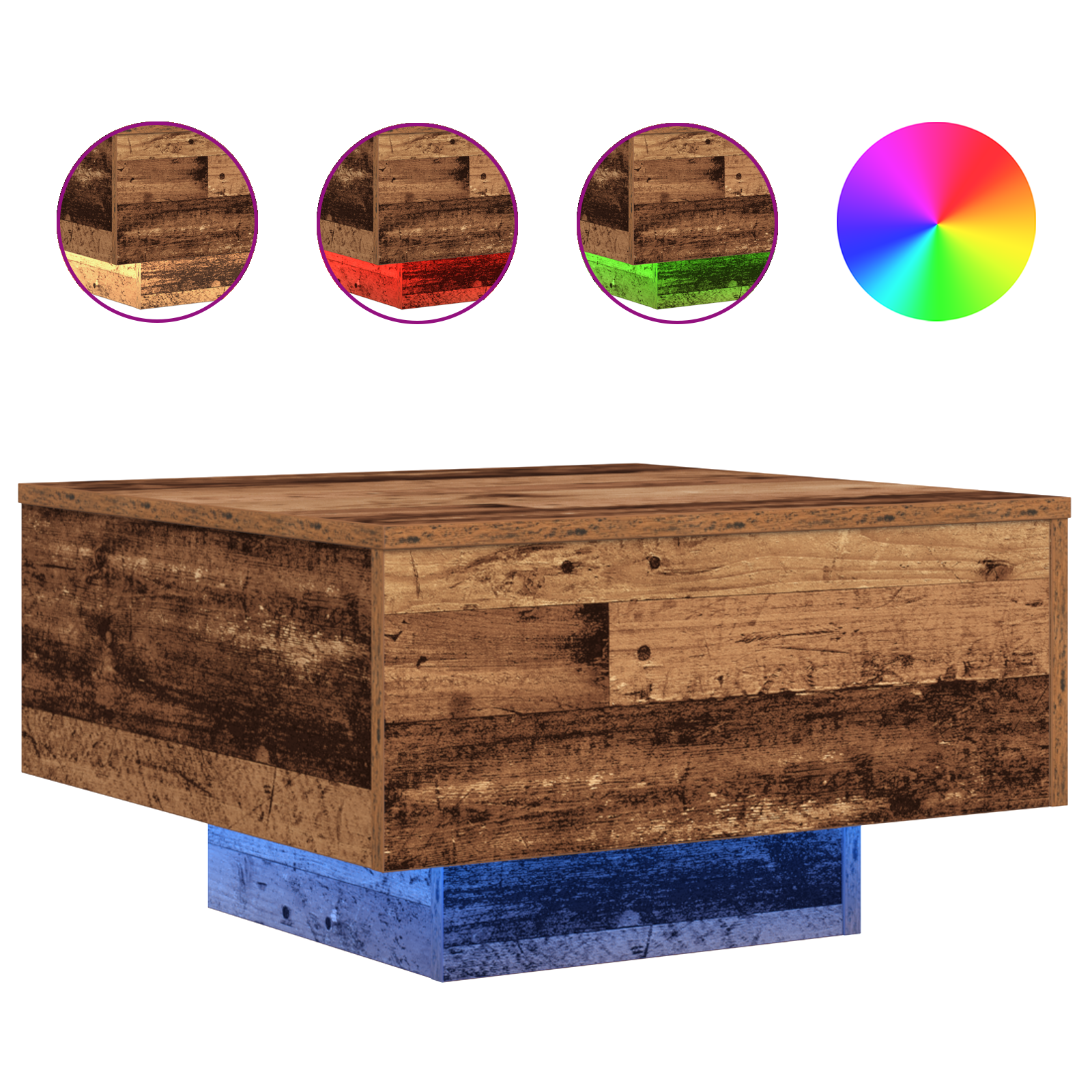 Coffee Table with LED Lights Old Wood 55x55x31 cm - Image 4