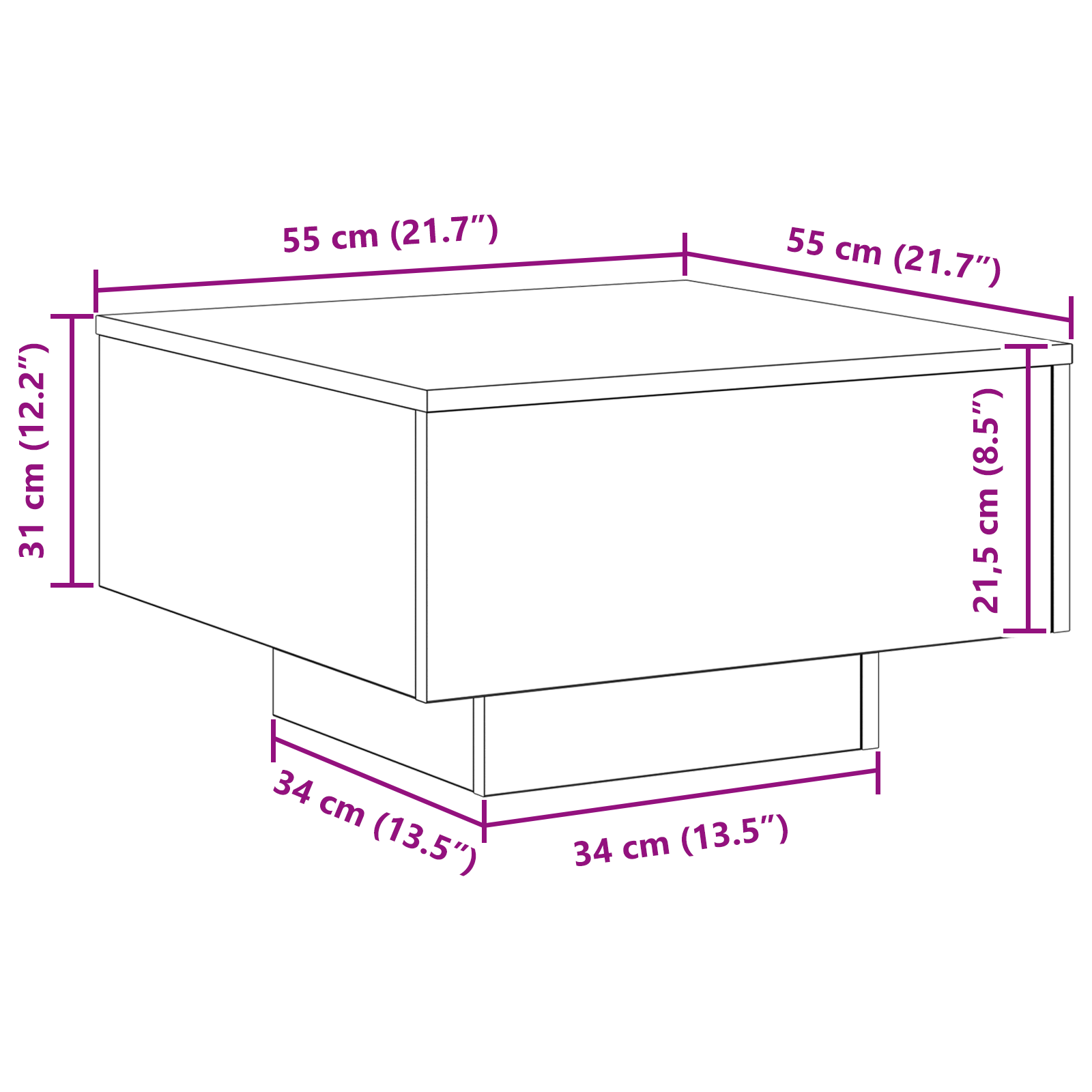 Sofabord med LED-lys Sort Eg 55x55x31 cm 10 image product%2F862996%2FP Size 862996 WBG Size EU 01