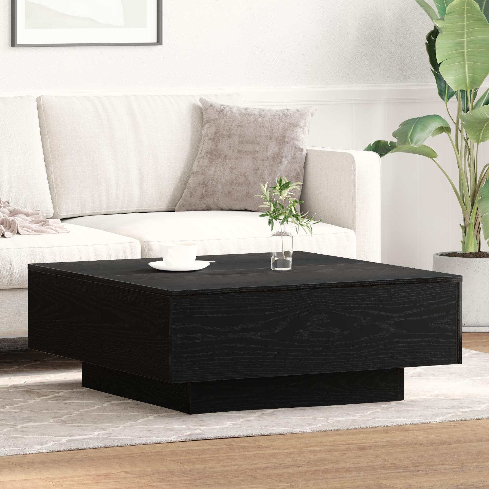 Black Oak Coffee Table - 80x80x31 cm Made of Engineered Wood