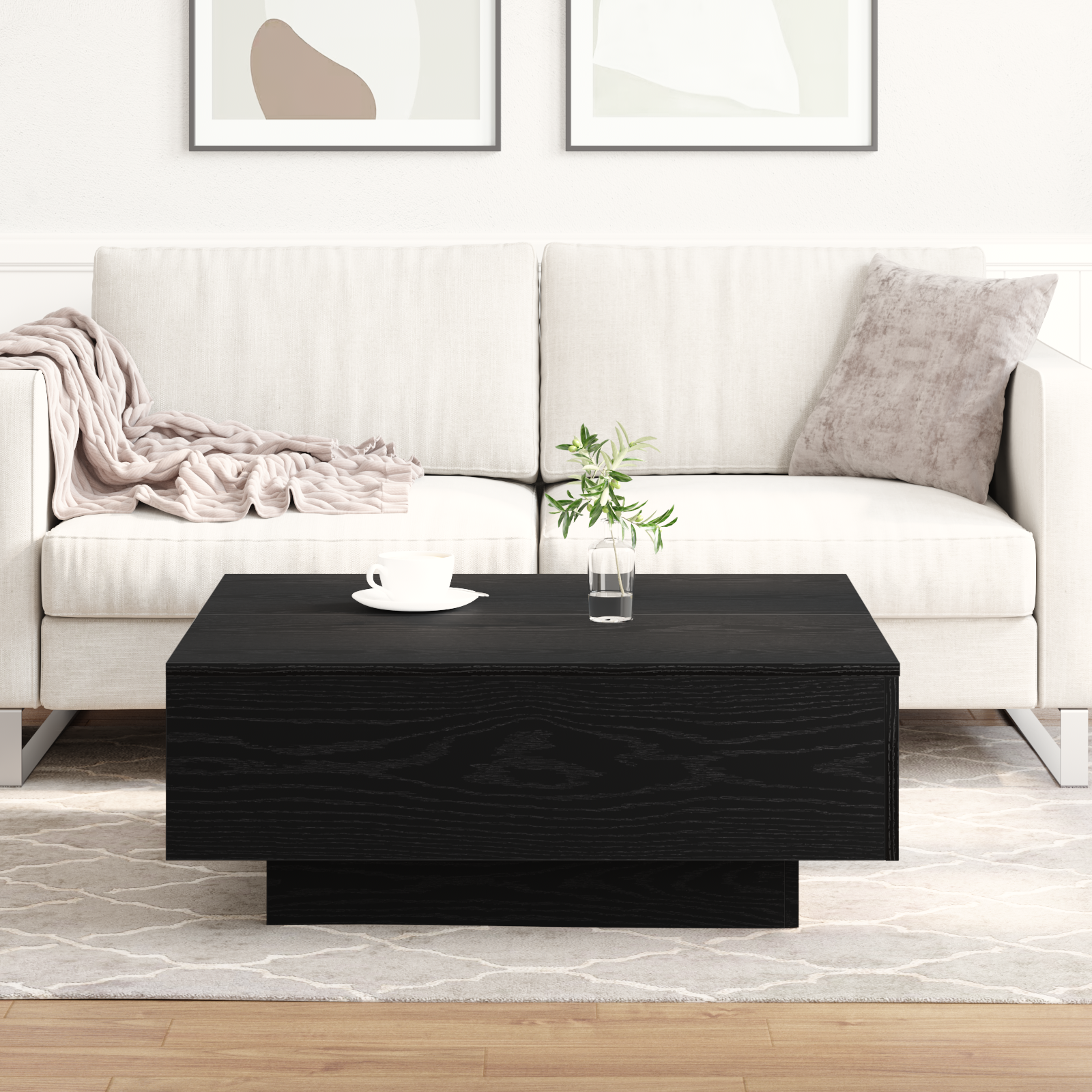Black Oak Coffee Table - 80x80x31 cm Made of Engineered Wood - Image 4