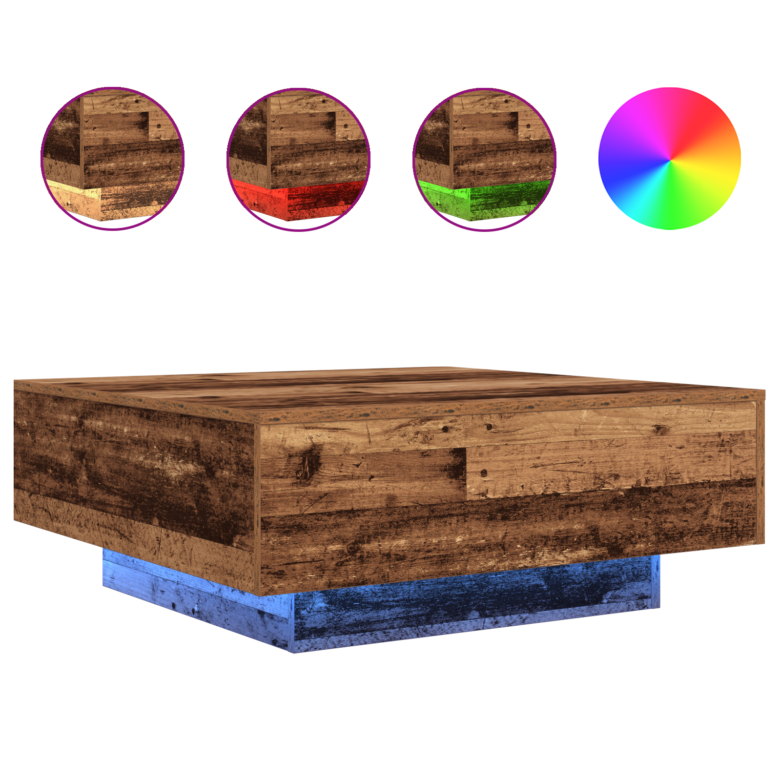 Coffee Table with LED Lights Old Wood 80x80x31 cm - Image 4