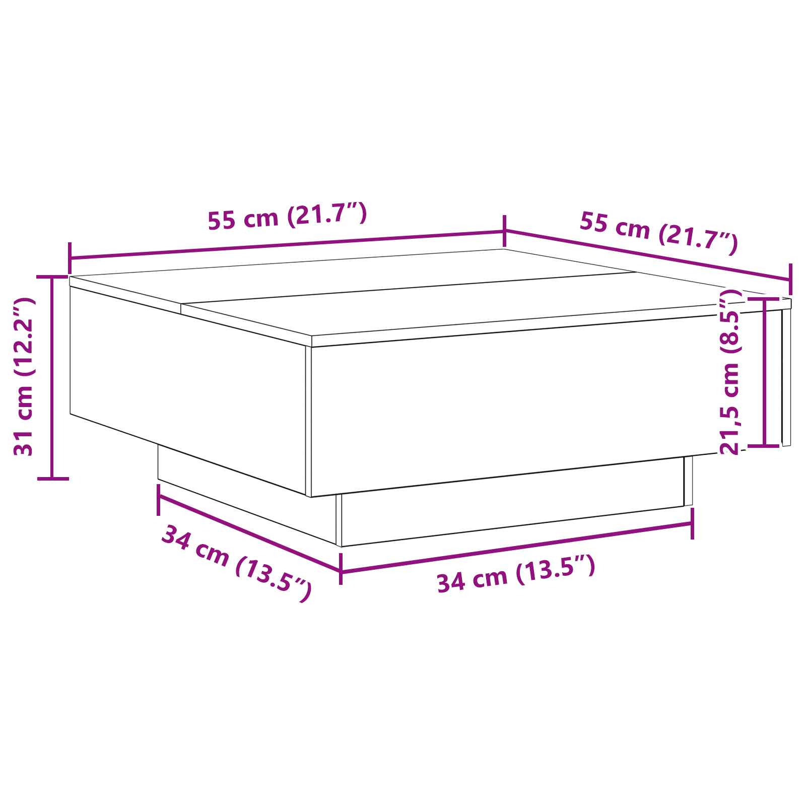 Масичка за кафе с LED лампи Артесан Бук 80x80x31 см - Image 11