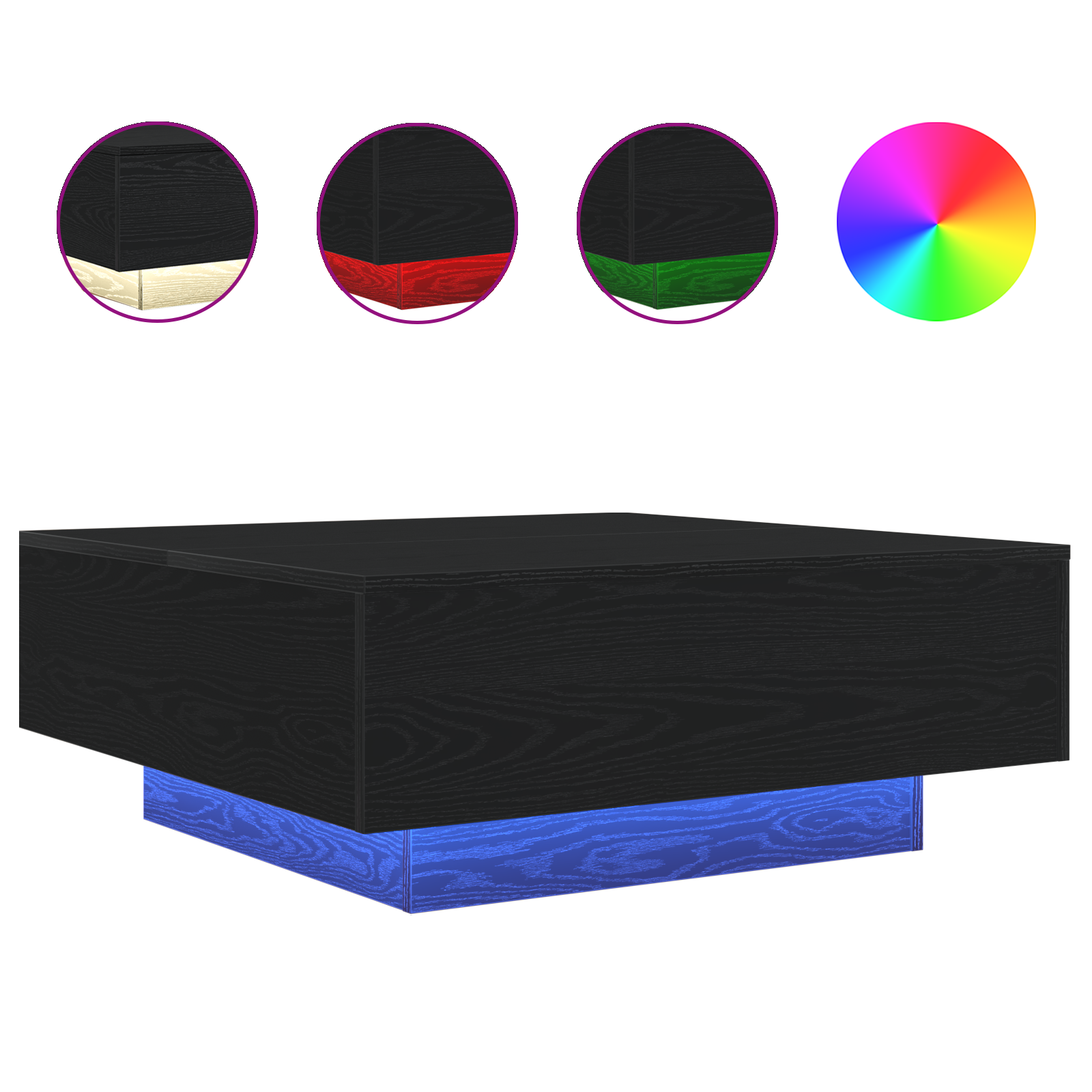 Coffee Table with LED Lights Black Oak 80x80x31 cm - Image 4