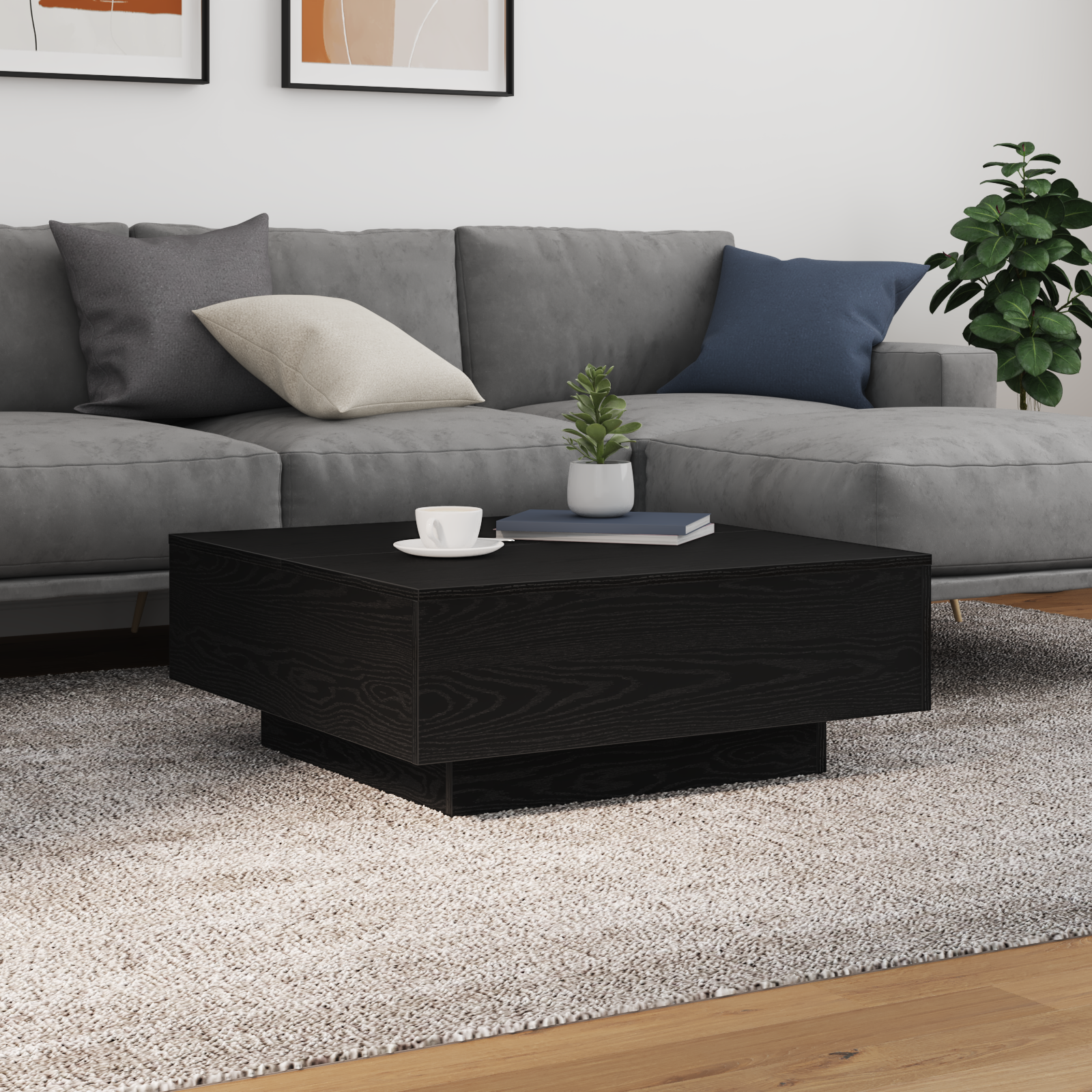 Thumbnail - vidaXL Couchtisch mit LED-Leuchten Schwarz Eiche 80x80x31 cm