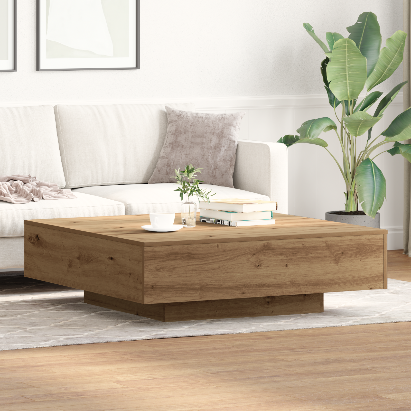 Artisan Oak Coffee Table, 100x100x31 cm, Made from Engineered Wood
