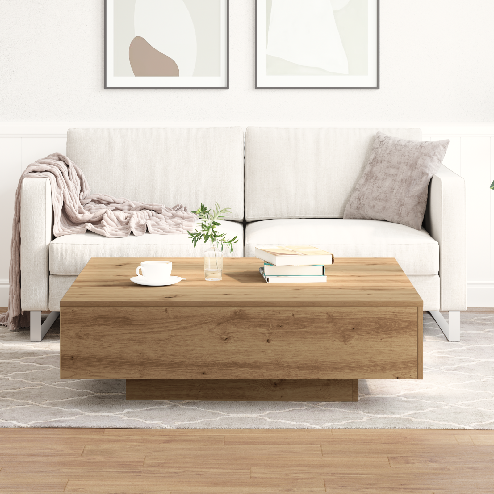 Artisan Oak Coffee Table, 100x100x31 cm, Made from Engineered Wood - Image 4