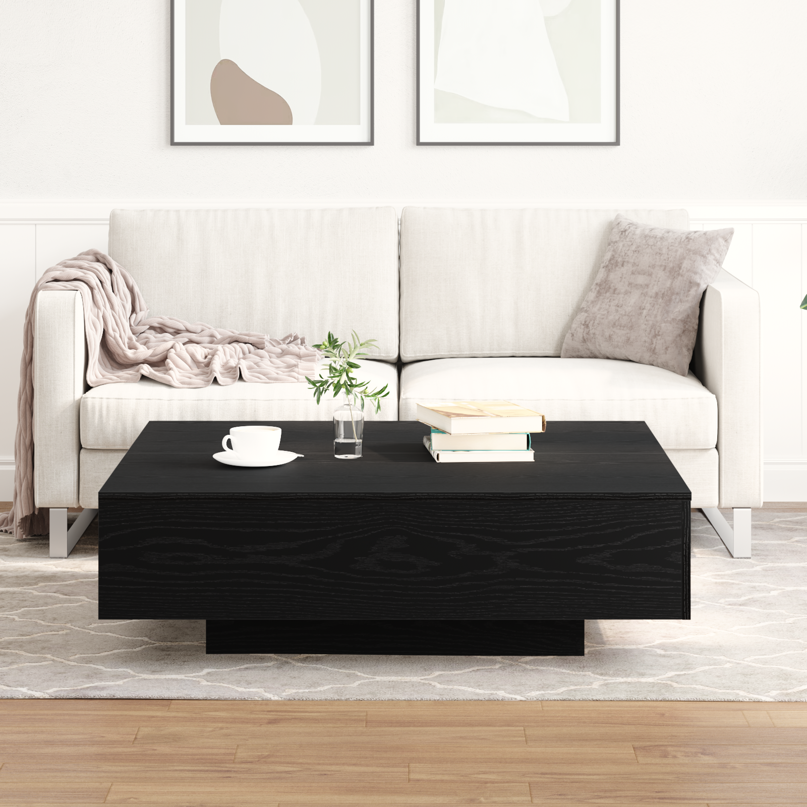 Coffee Table Black Oak 100x100x31 cm Engineered Wood - Image 3