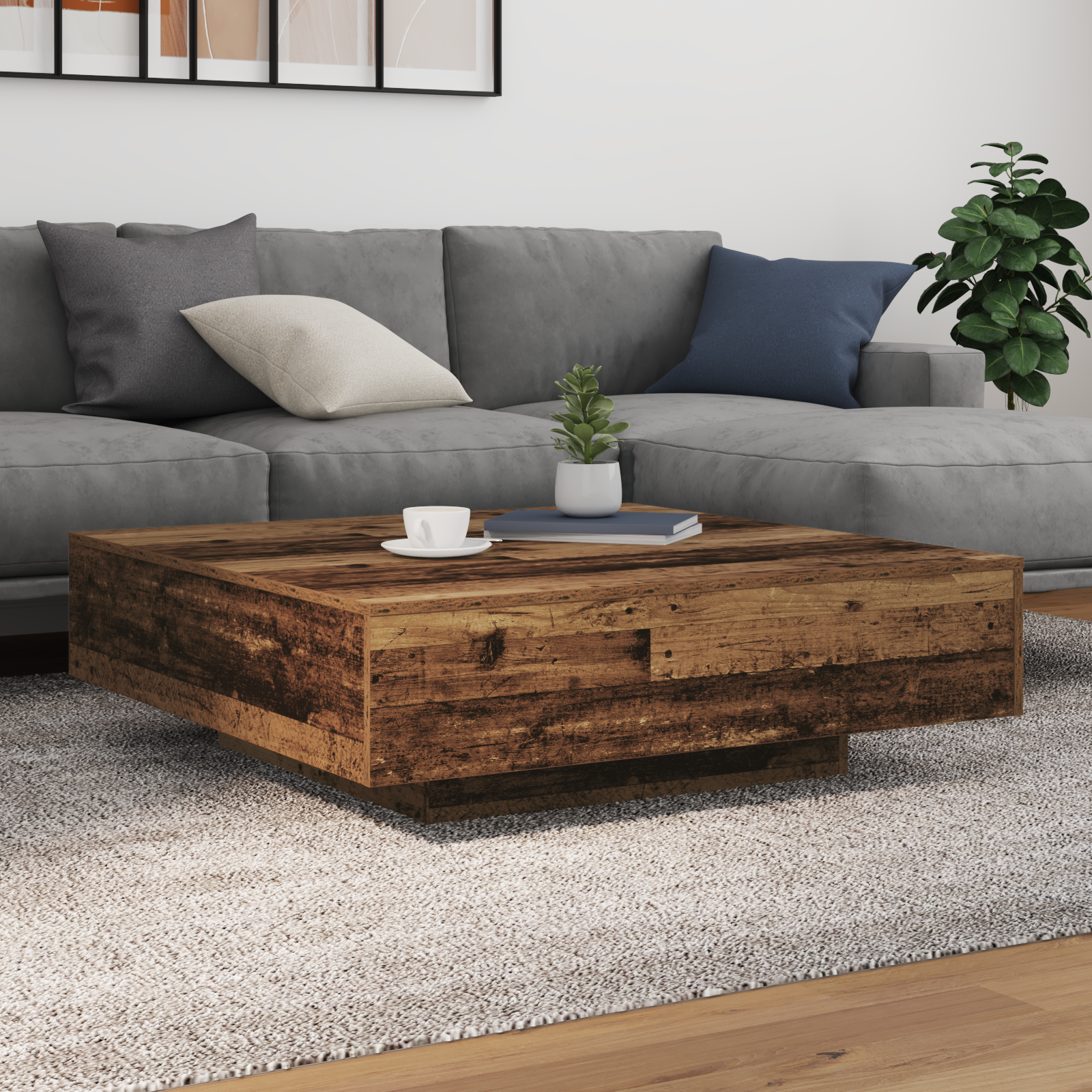 Thumbnail - vidaXL Couchtisch mit LED-Leuchten Altholz 100x100x31 cm