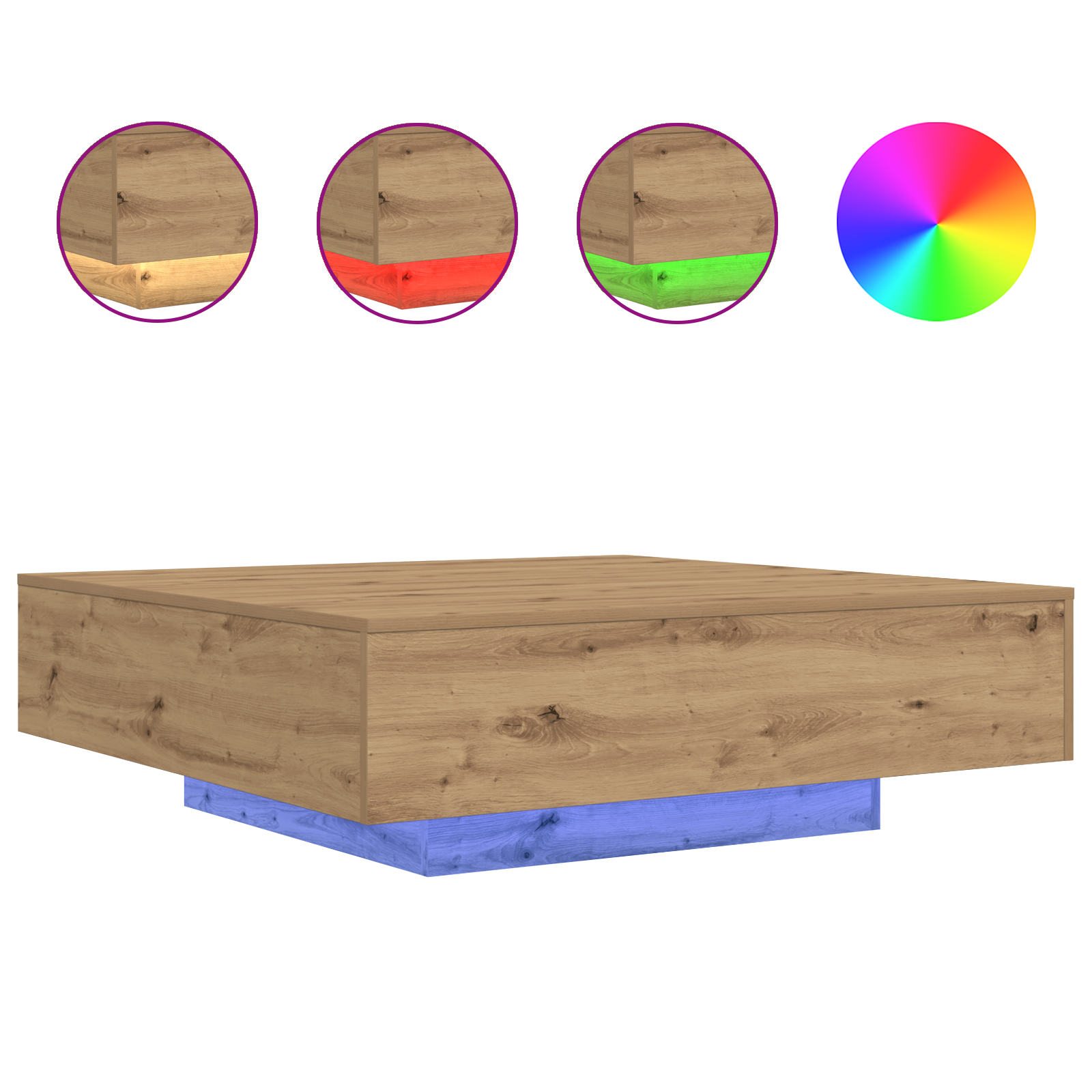 Coffee Table with LED Lights Artisan Oak 100x100x31 cm - Image 4