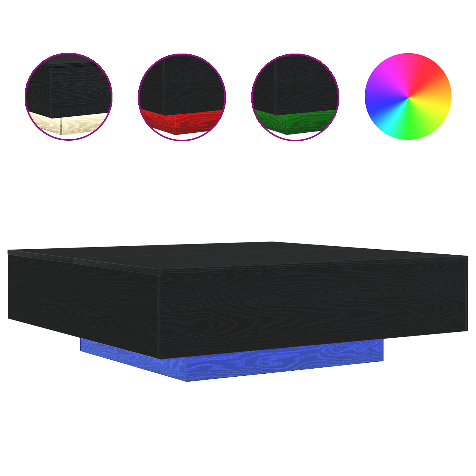 Coffee Table with LED Lights Black Oak 100x100x31 cm - Image 4