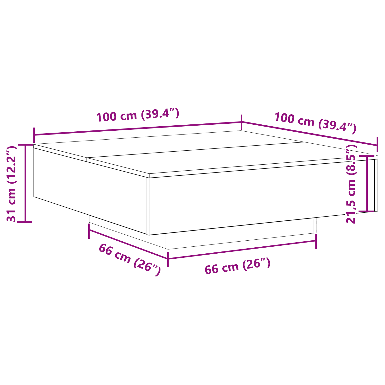 Coffee Table with LED Lights Black Oak 100x100x31 cm - Image 11