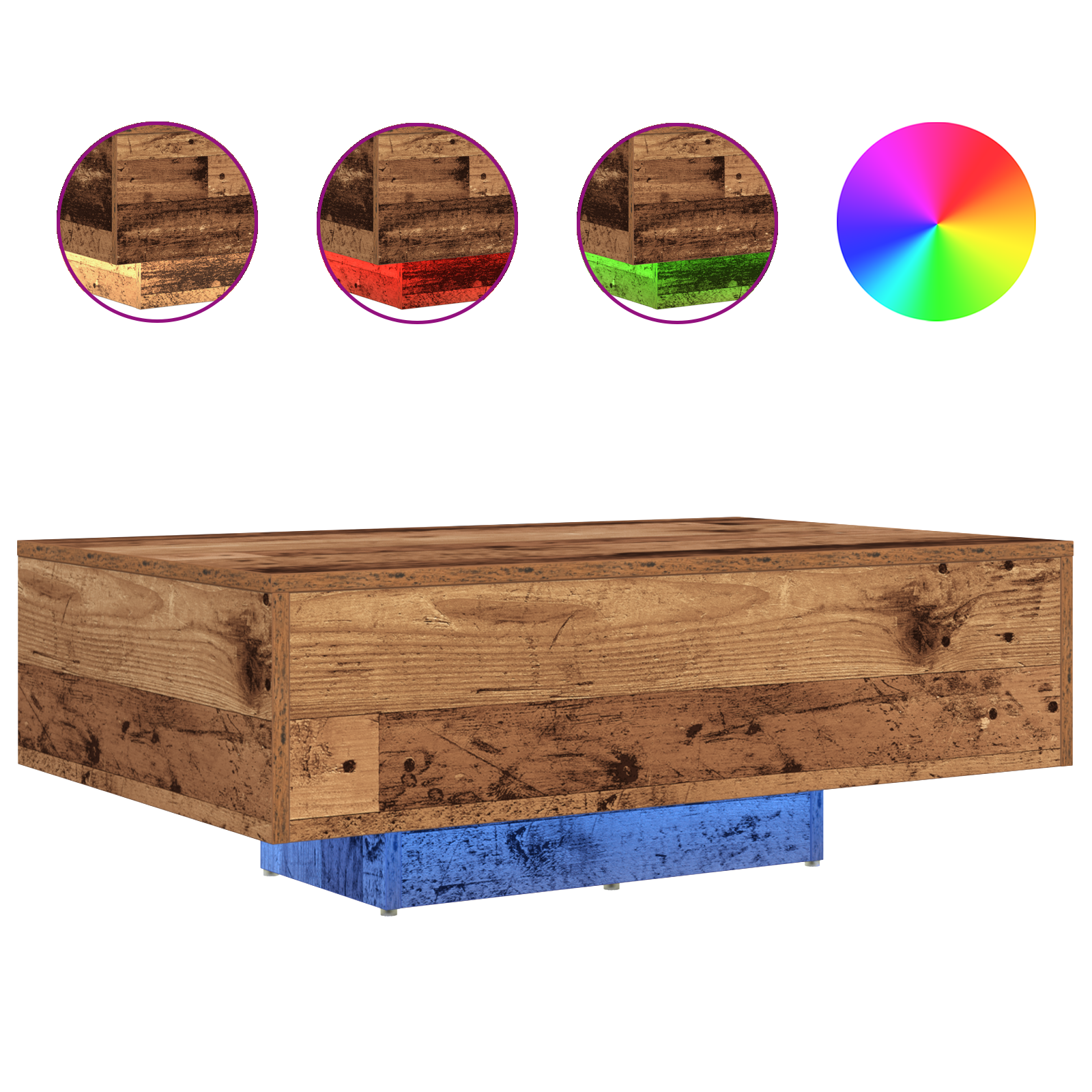 Coffee Table with LED Lights Old Wood 85x55x31 cm - Image 4