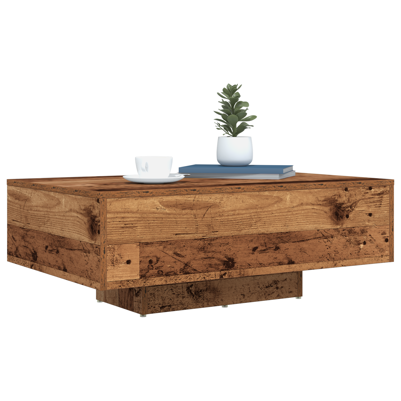 Coffee Table with LED Lights Old Wood 85x55x31 cm - Image 3