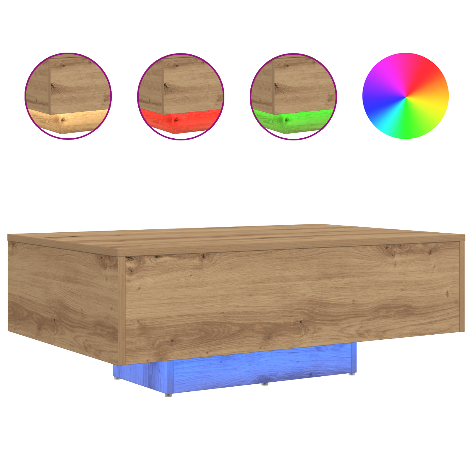 Coffee Table with LED Lights Artisan Oak 85x55x31 cm - Image 4