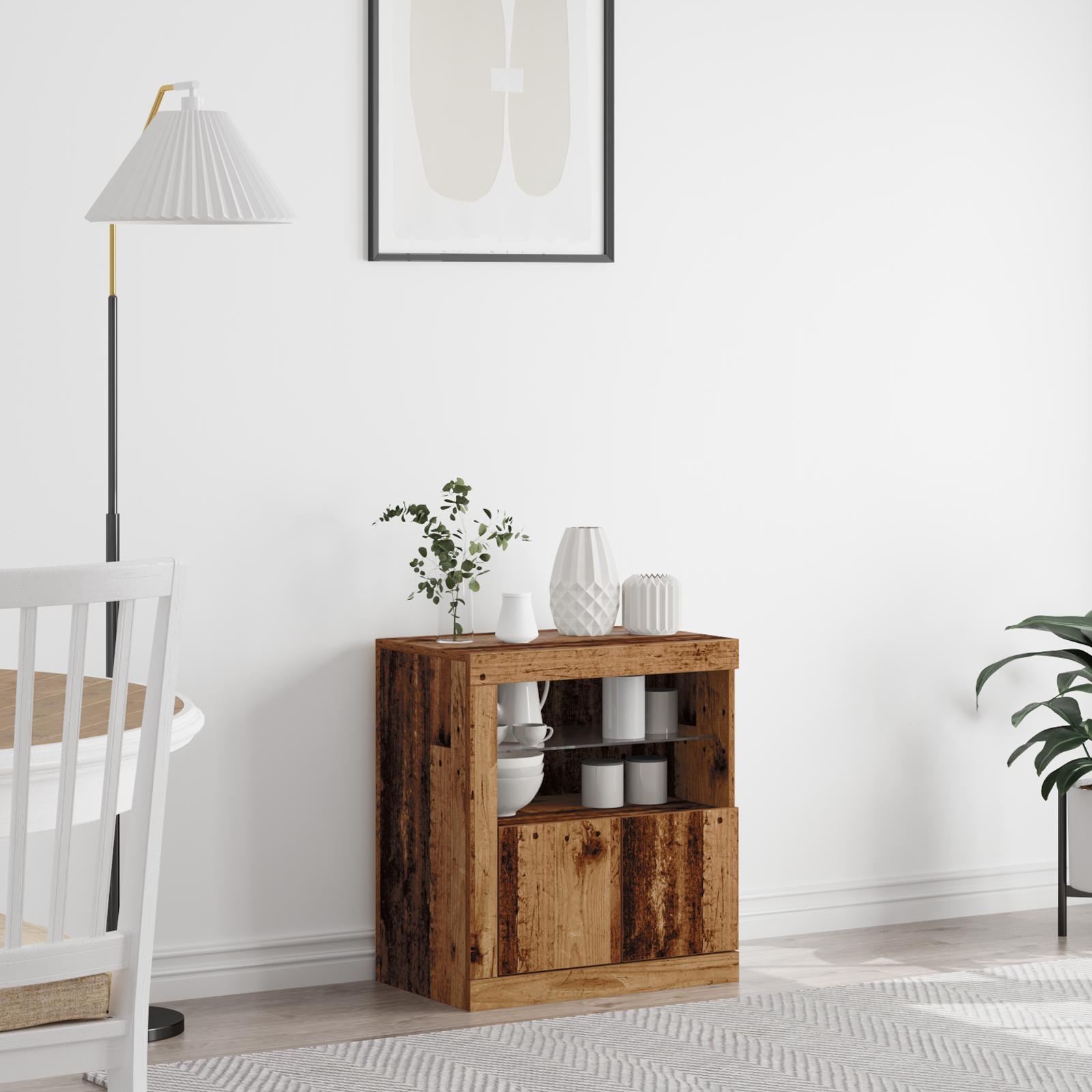 Sideboard with LED Lights Old Wood 60,5x37x67 cm