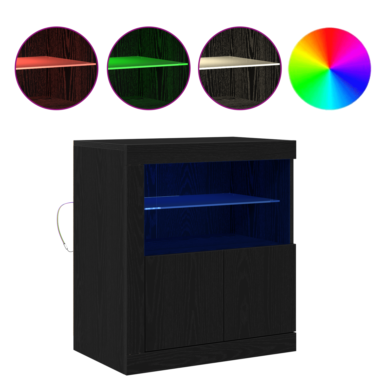 Sideboard with LED Lights Black Oak 60,5x37x67 cm - Image 4