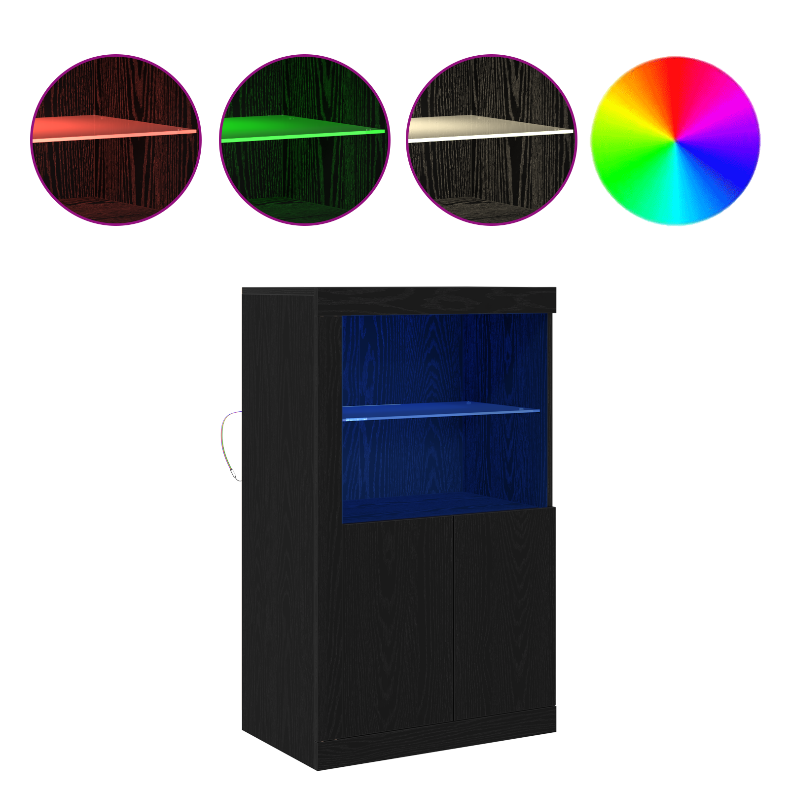 Sideboard with LED Lights Black Oak 60,5x37x100 cm - Image 4