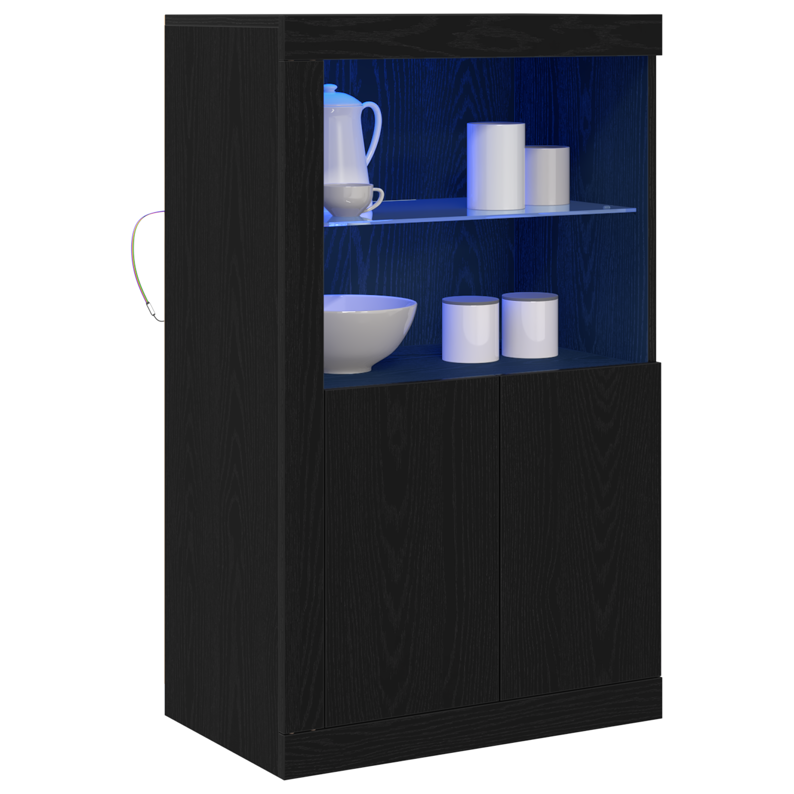 Sideboard with LED Lights Black Oak 60,5x37x100 cm - Image 3