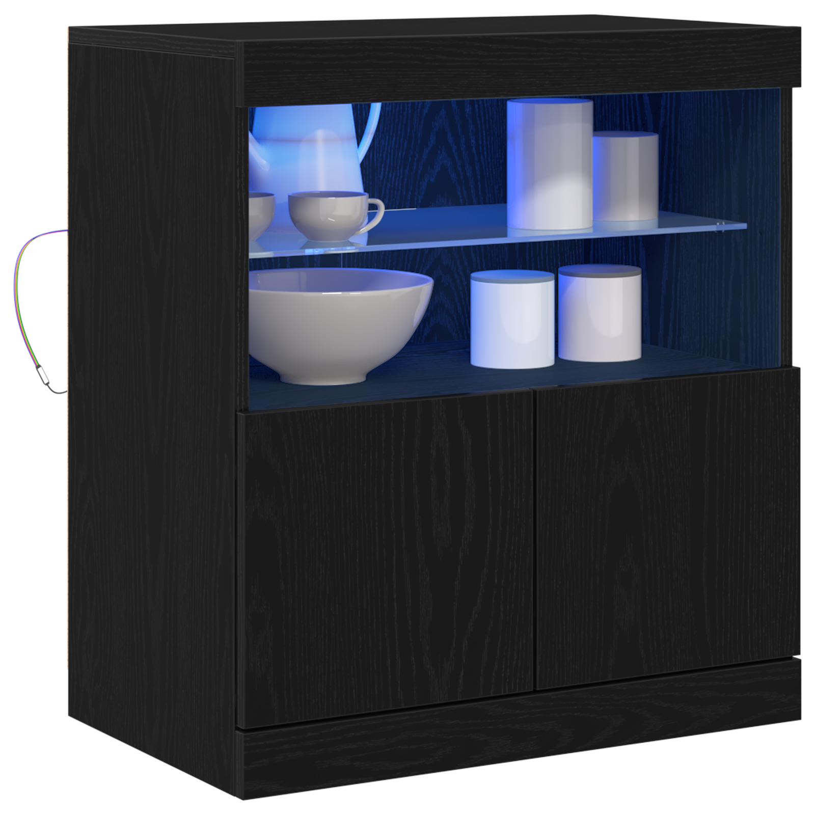 Sideboard with LED Lights Black Oak 60x37x67 cm - Image 3
