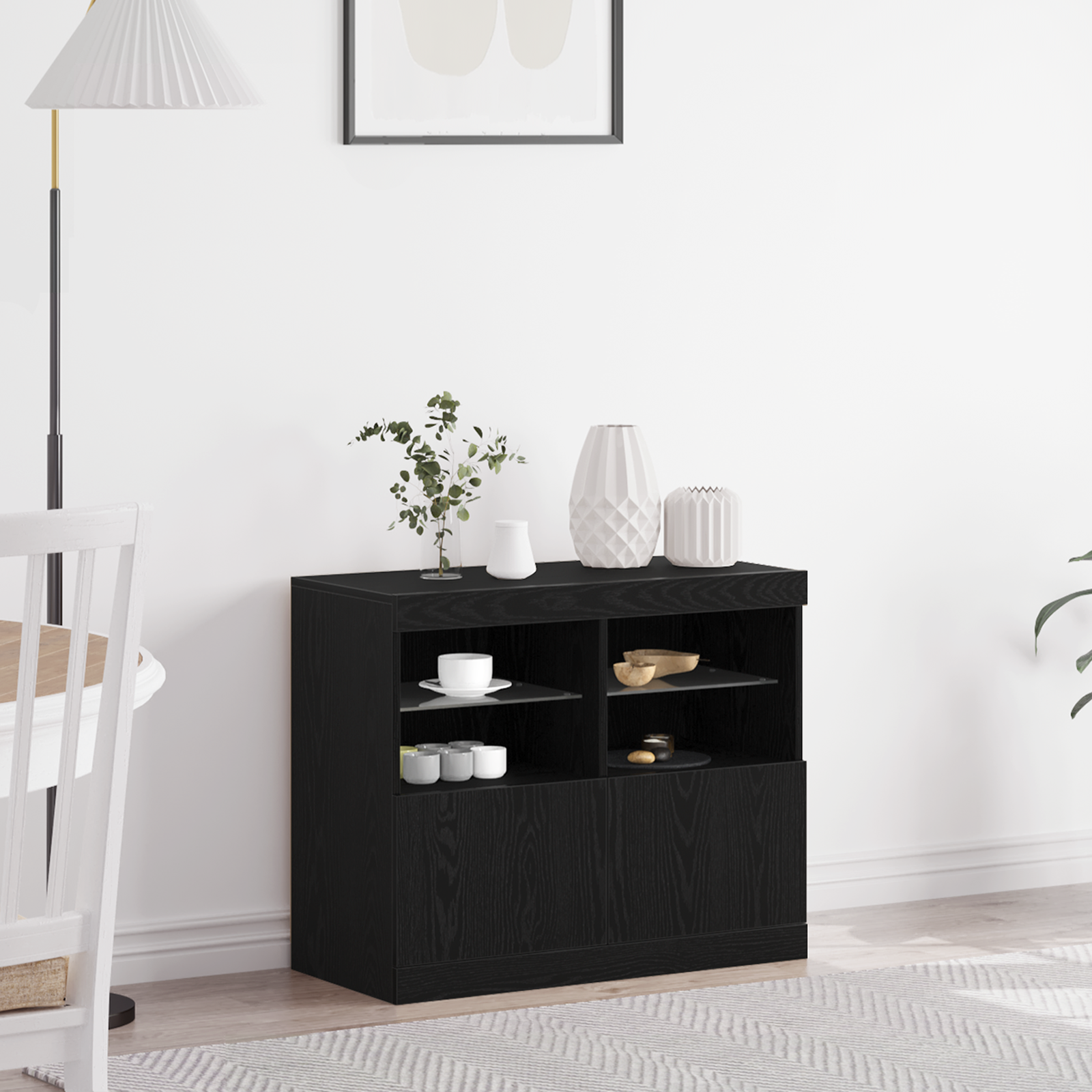 Thumbnail - vidaXL Sideboard mit LED-Leuchten Schwarz Eiche 81x37x67 cm