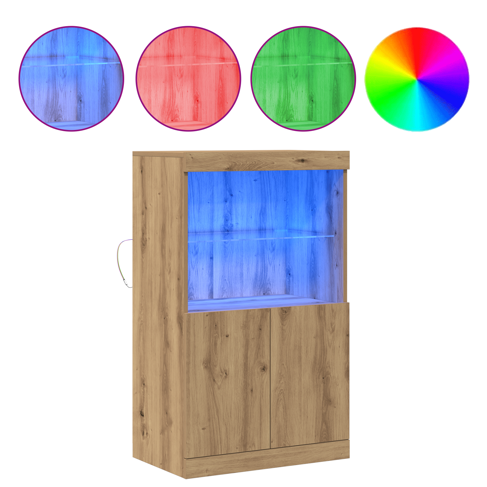 Sideboard with LED Lights Artisan Oak 60x37x100 cm - Image 4