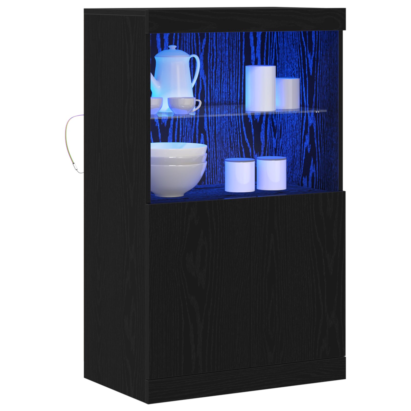 Sideboard with LED Lights Black Oak 60x37x100 cm - Image 3