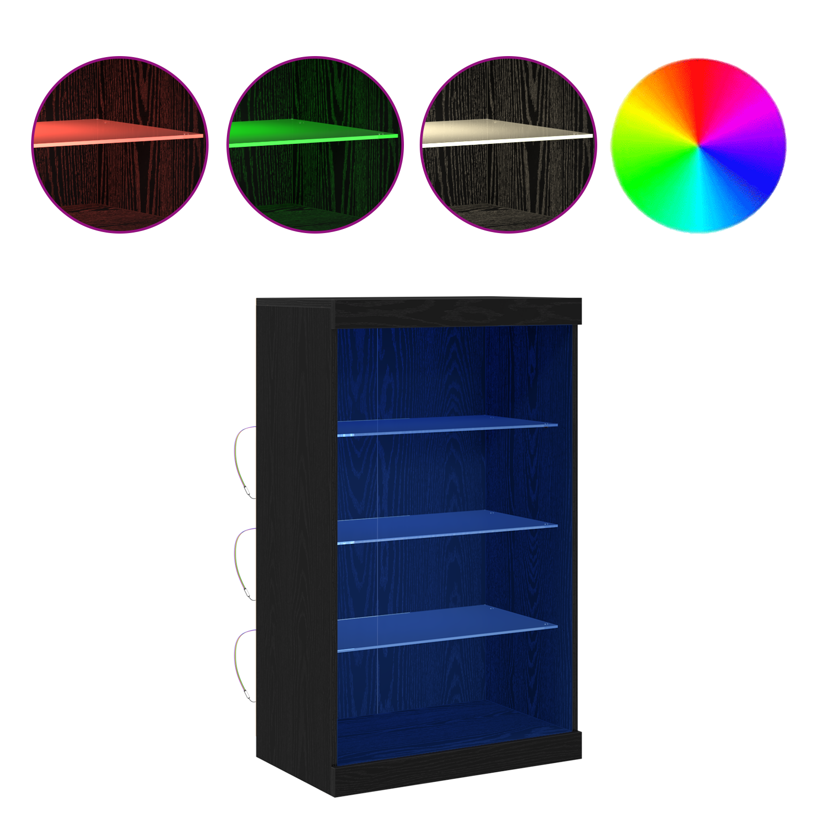 Sideboard with LED Lights Black Oak 60,5x37x100 cm - Image 4