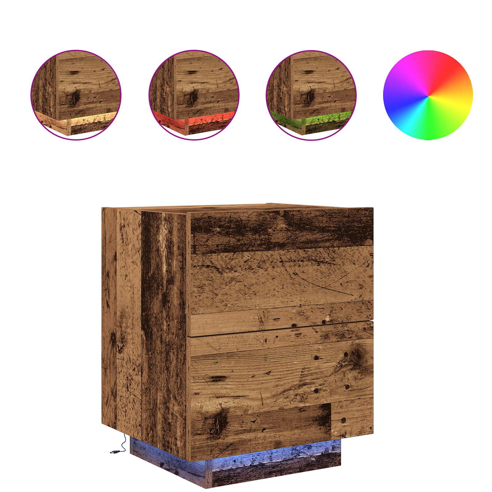 Bedside Cabinet with LED Lights Old Wood 45x40x55 cm - Image 4