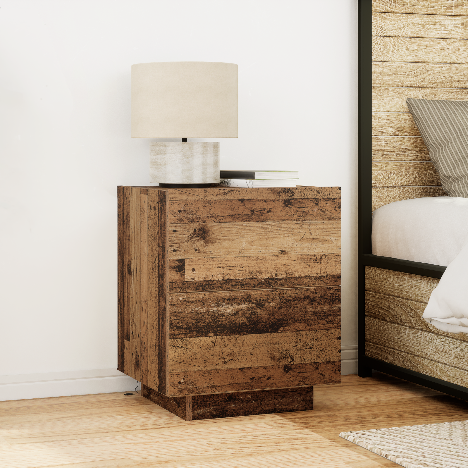 Bedside Cabinets with LED Lights 2 pcs Old Wood 45x40x55 cm