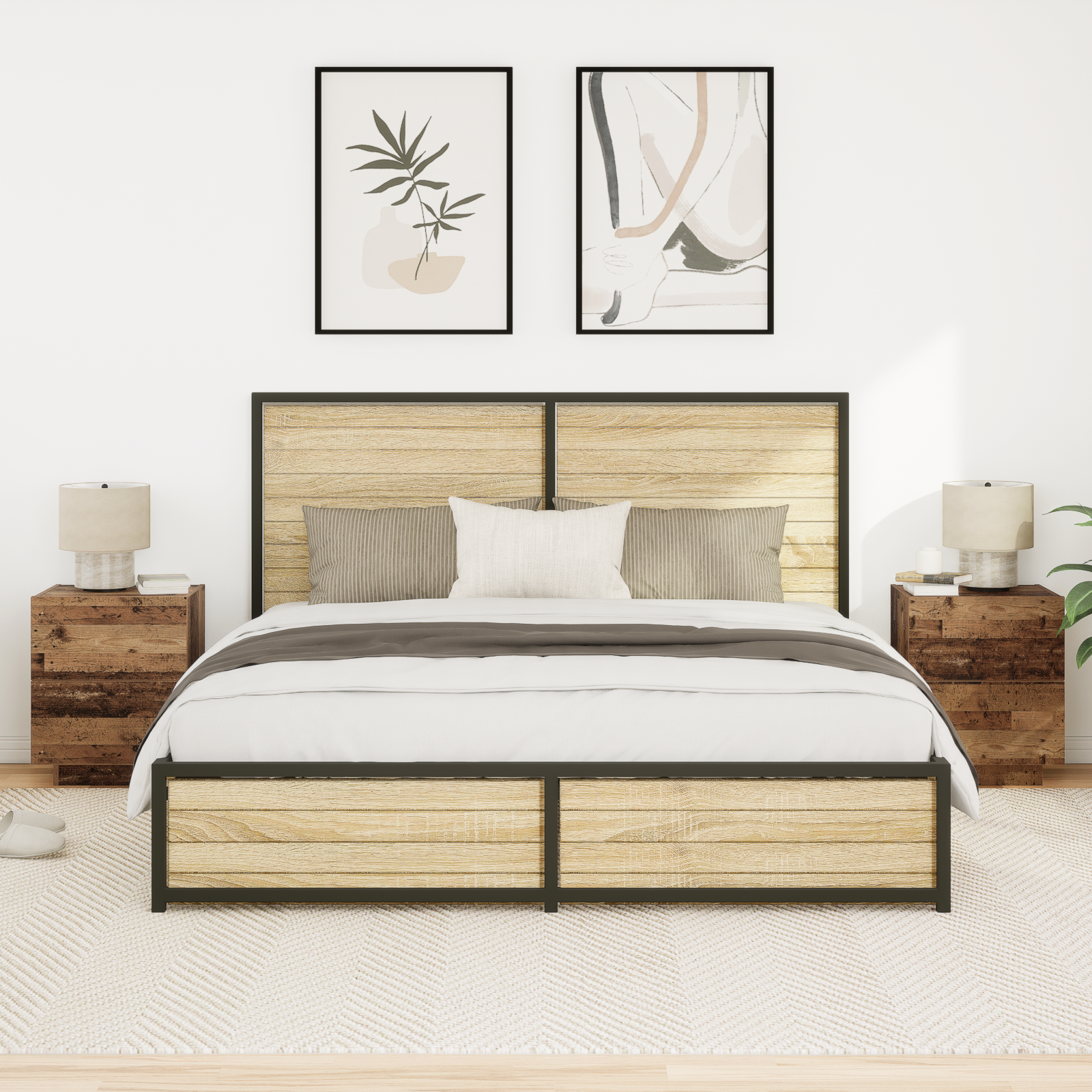 Bedside Cabinets with LED Lights 2 pcs Old Wood 45x40x55 cm - Image 5