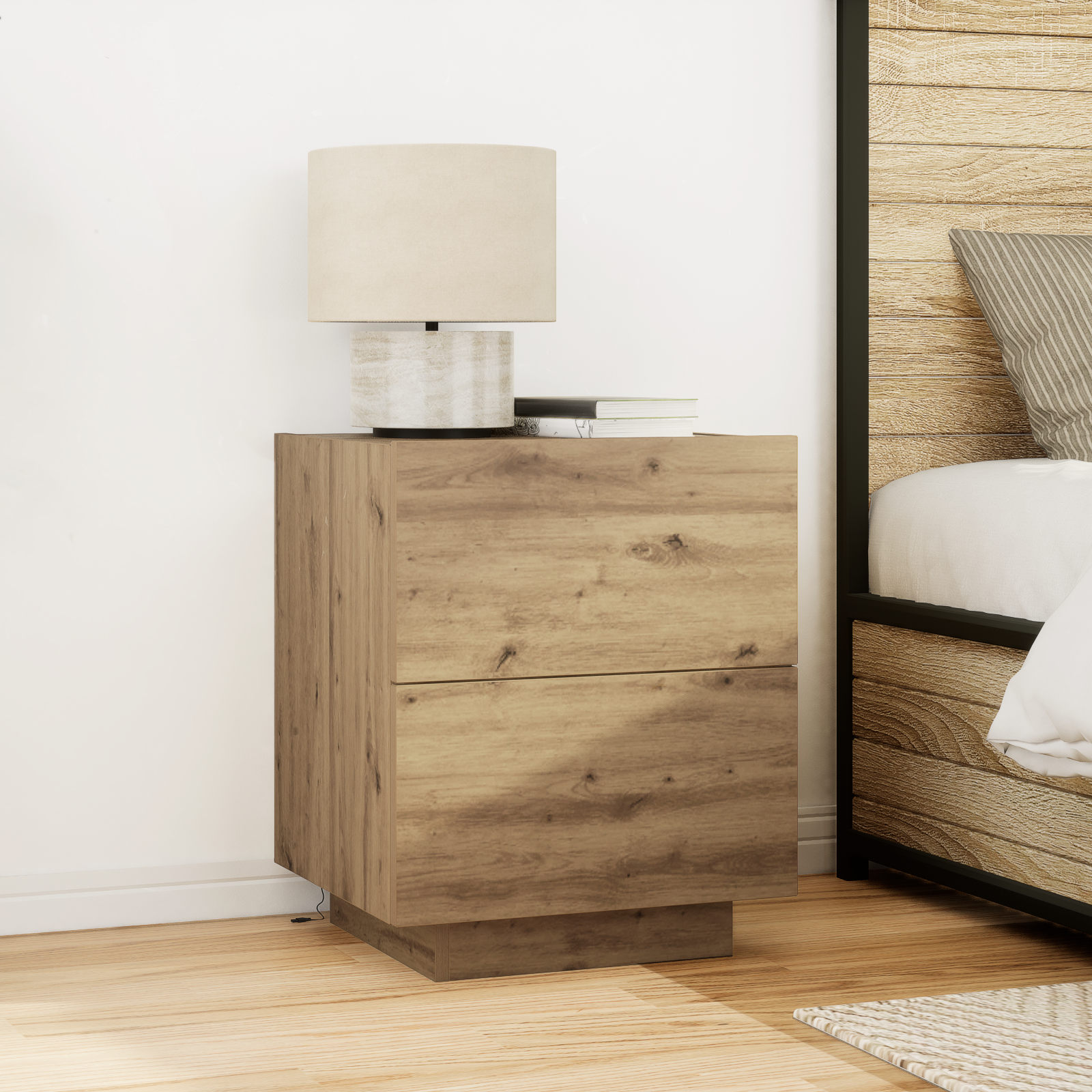 Bedside Cabinet with LED Lights Artisan Oak 45x40x55 cm