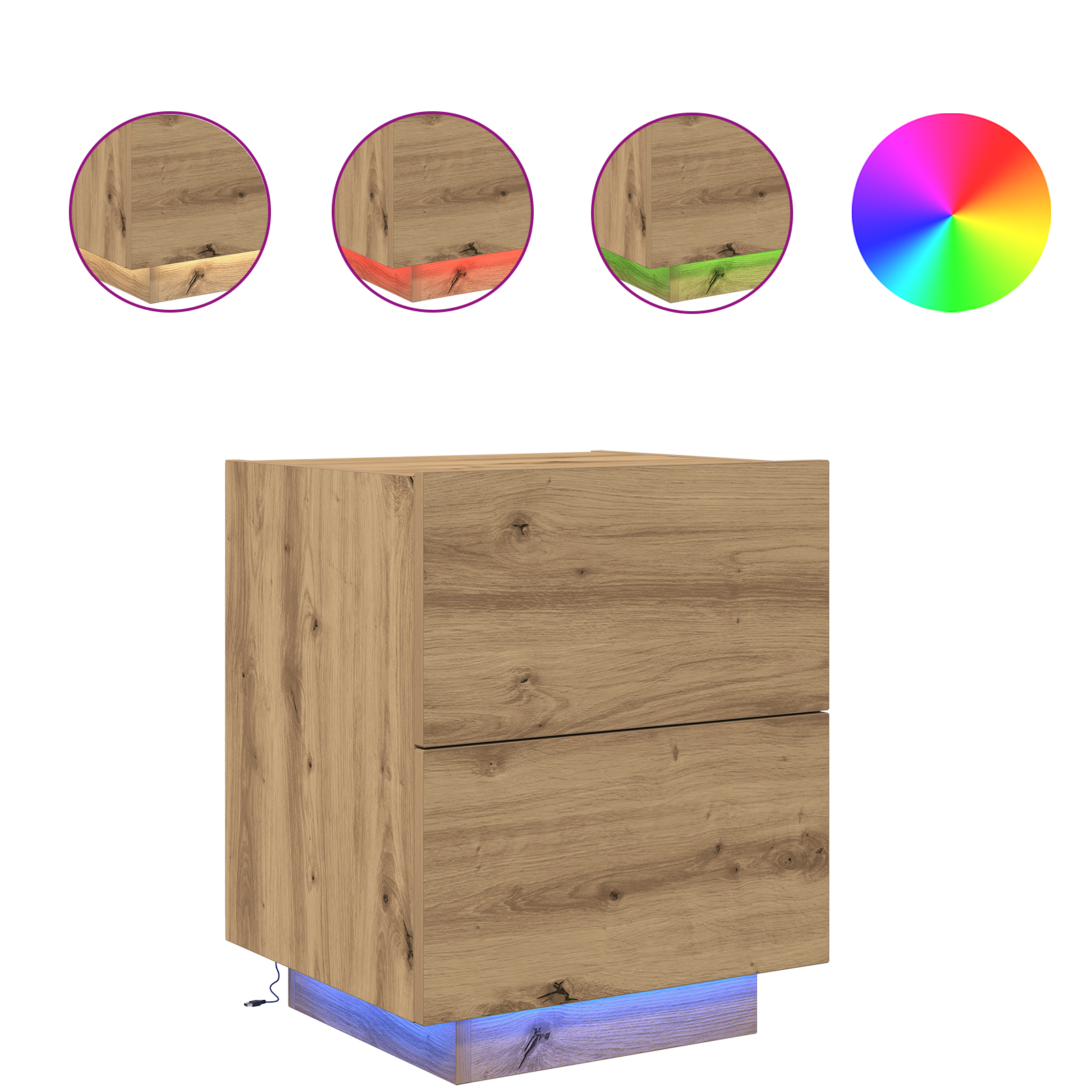 Bedside Cabinets with LED Lights 2 pcs Artisan Oak 45x40x55 cm - Image 4