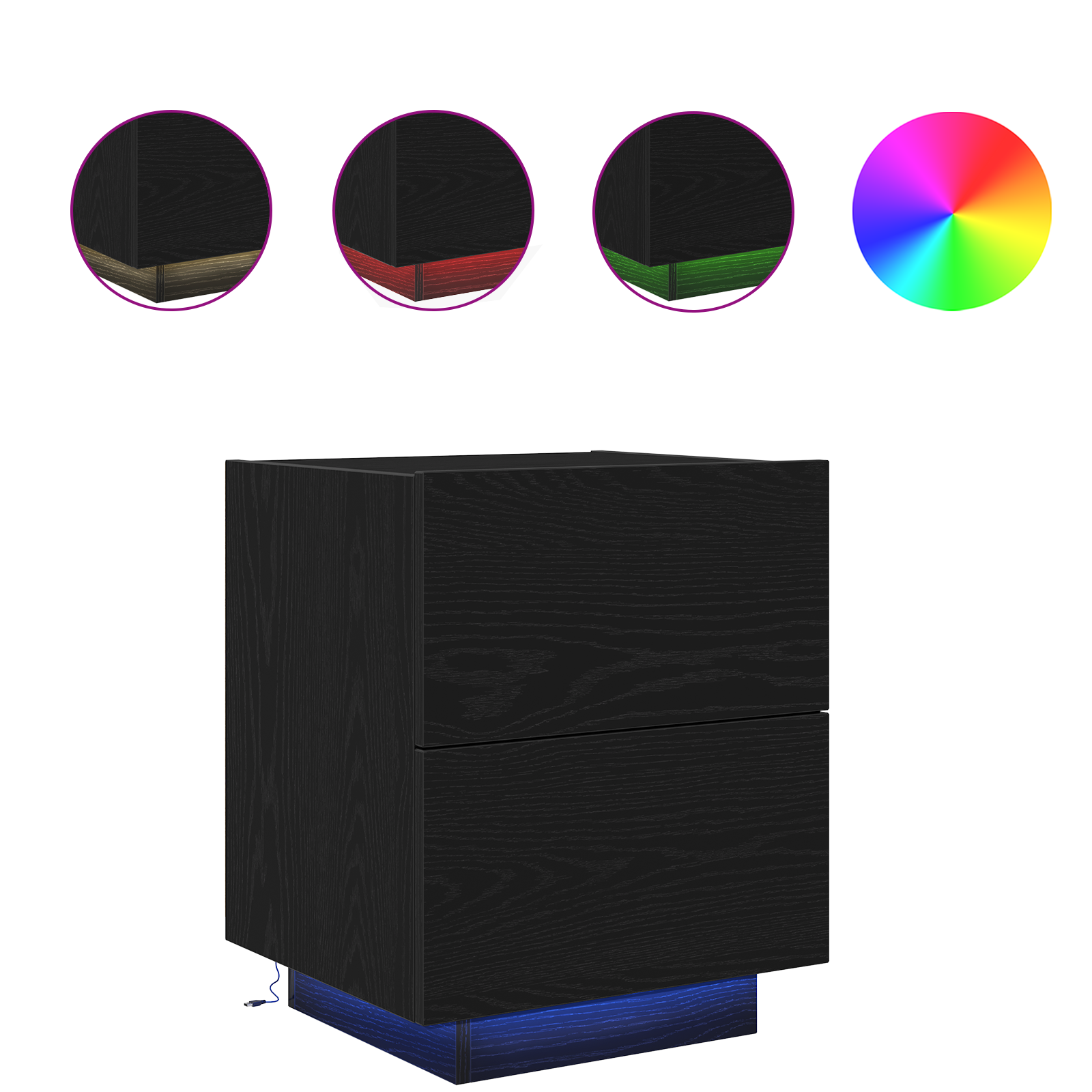 Bedside Cabinets with LED Lights 2 pcs Black Oak 45x40x55 cm - Image 4