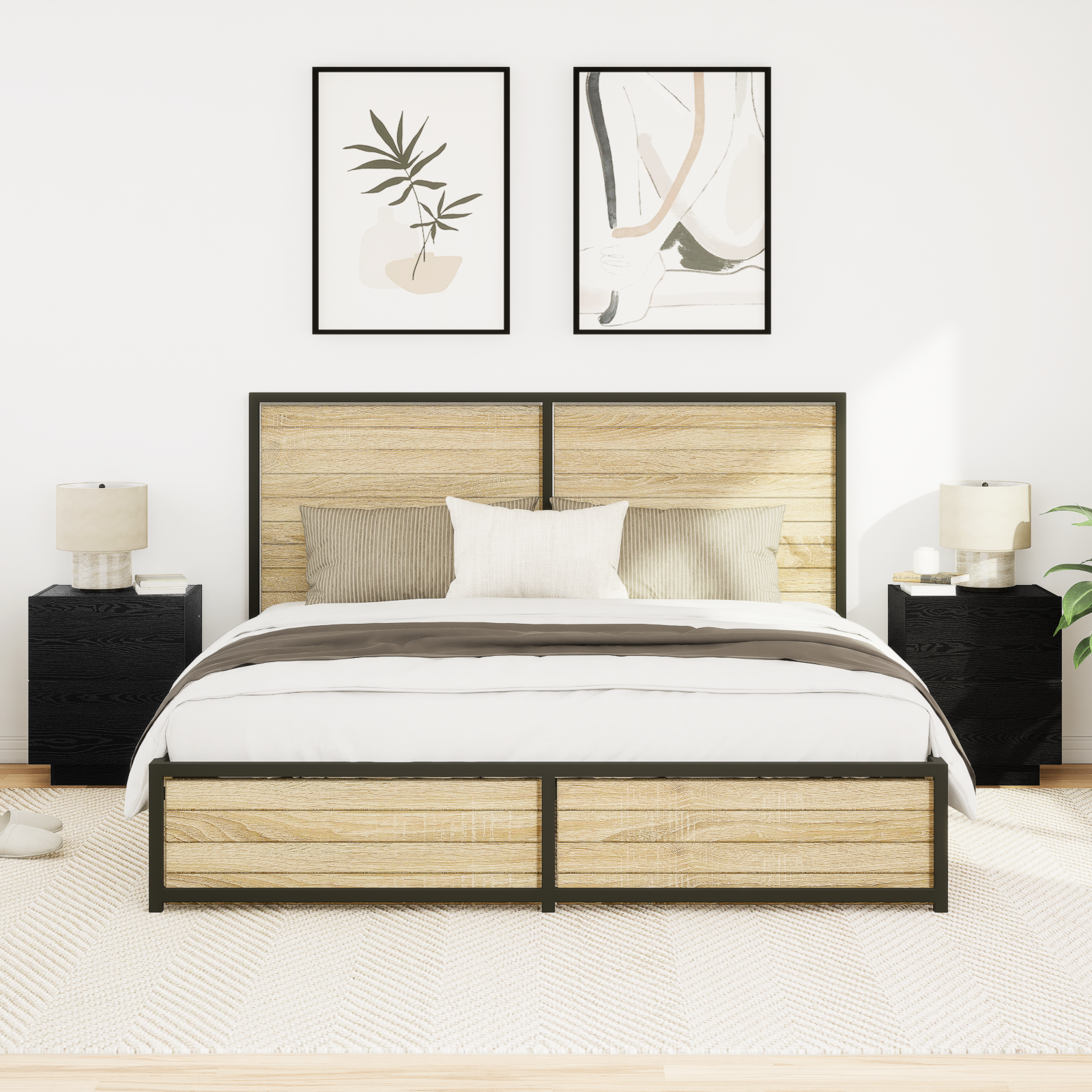 Bedside Cabinets with LED Lights 2 pcs Black Oak 45x40x55 cm - Image 5