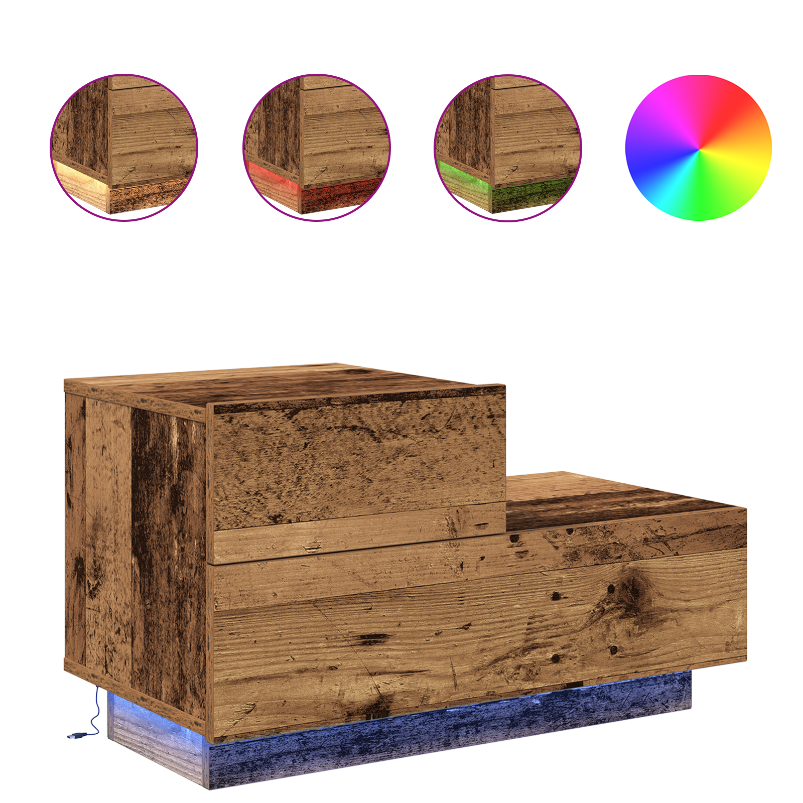 Bedside Cabinet with LED Lights Old Wood 100x36x49 cm - Image 4