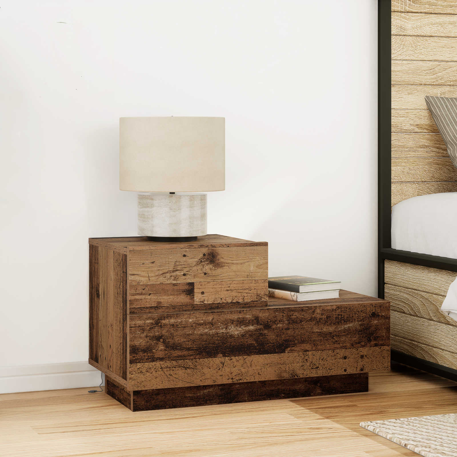 Bedside Cabinet with LED Lights Old Wood 100x36x49 cm