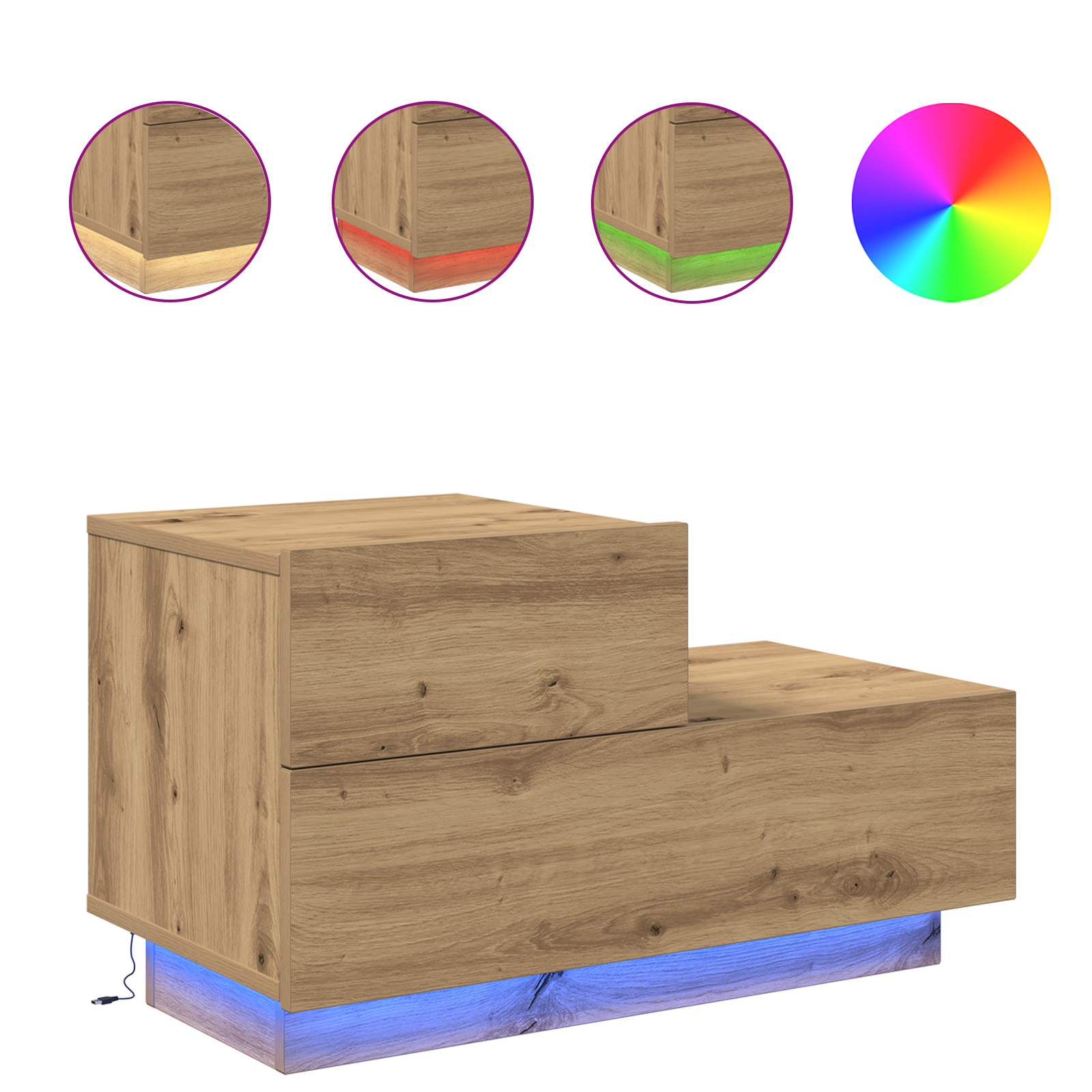 Bedside Cabinet with LED Lights Artisan Oak 100x36x49 cm - Image 4